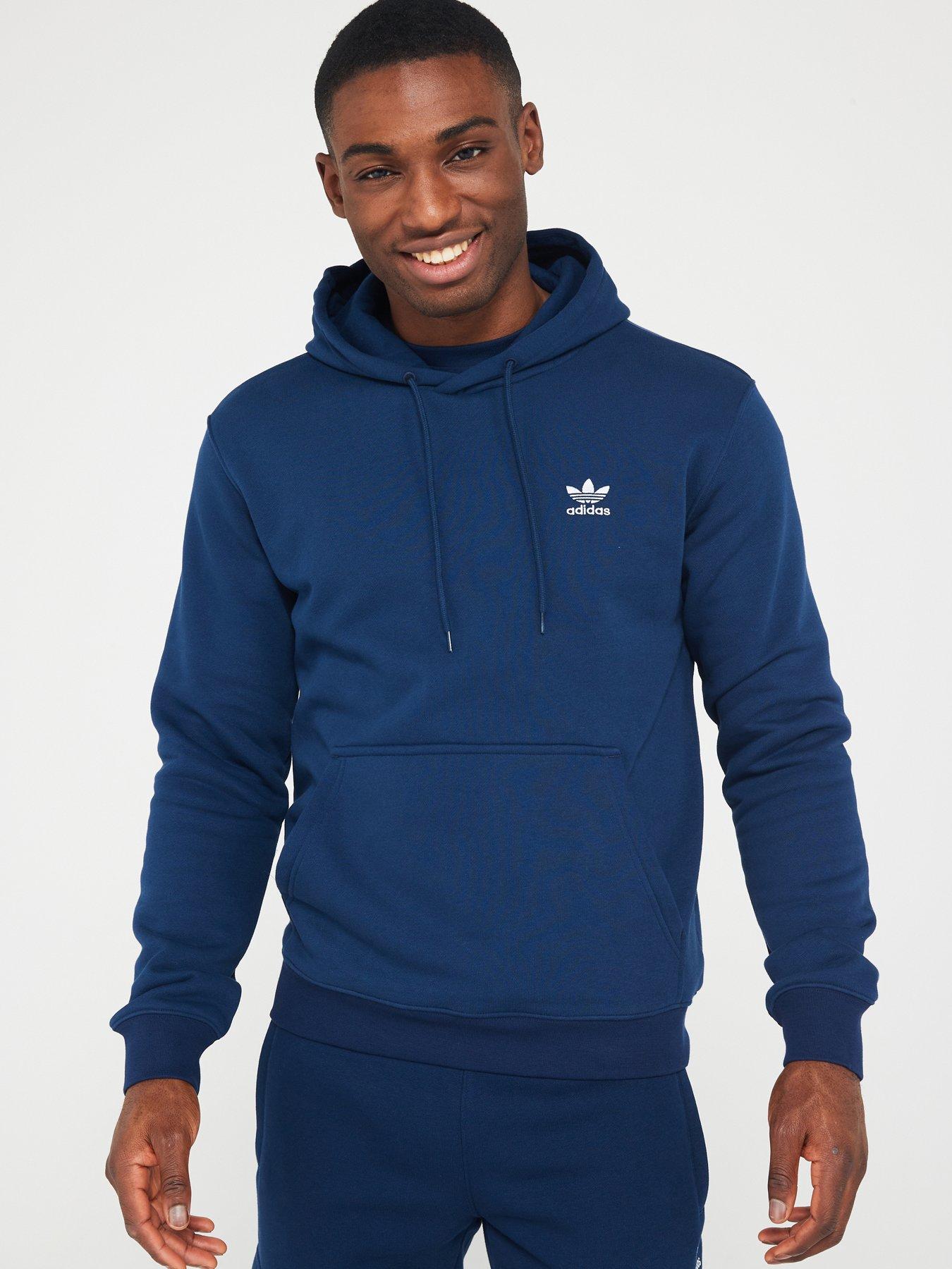 adidas Men's Team Issue Training Pullover Hooded Sweatshirt Navy Blue/White