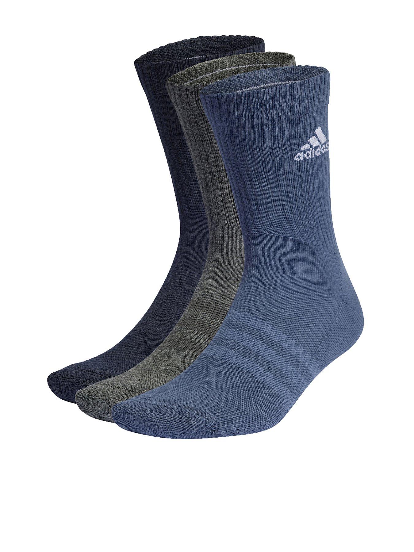 undefined Unisex 3 Pack Cushioned Crew Socks - Blue Multi