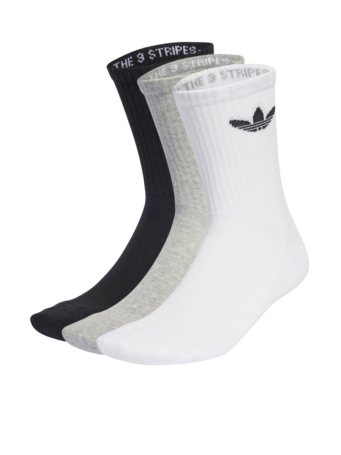 adidas Originals Unisex 3 Pack 3 Stripes Crew Socks - White/Grey