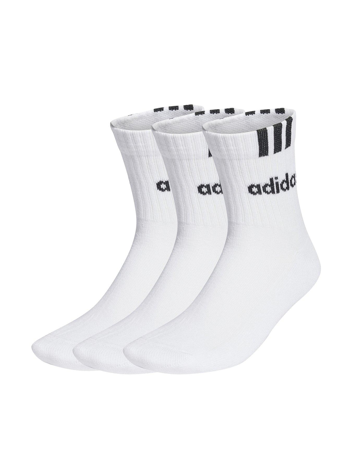 undefined Unisex 3 Pack Cushioned 3 Stripe Linear Socks - White