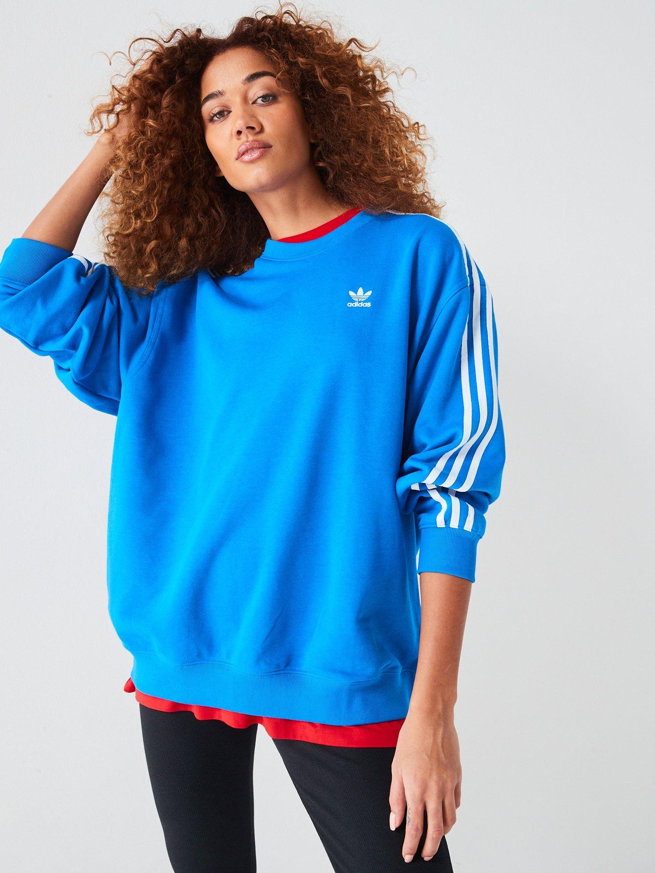 undefined Womens 3 Stripe Oversized Crew - Blue