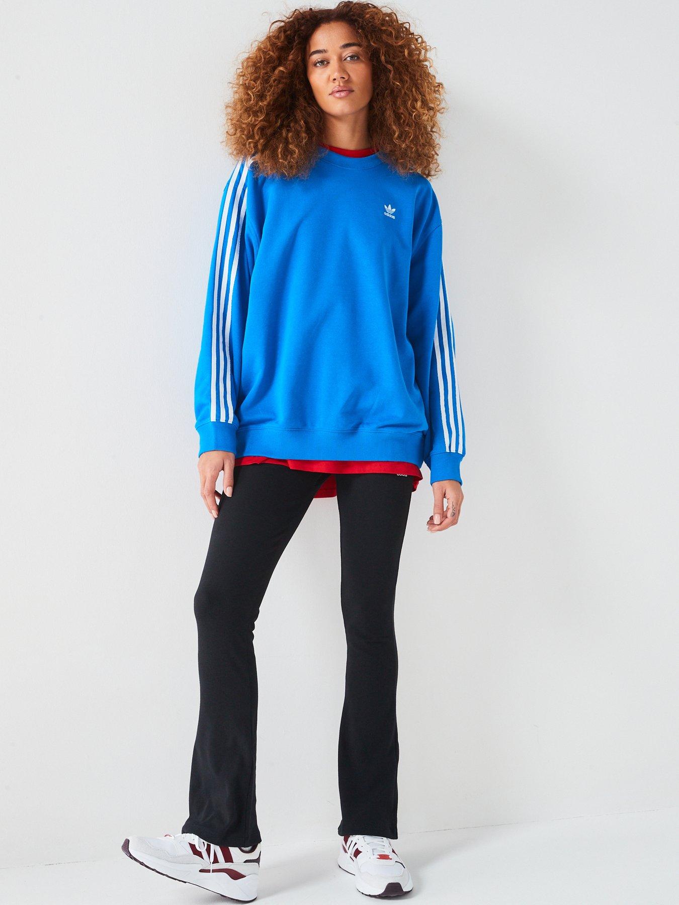 adidas Originals Womens 3 Stripe Oversized Crew - Blue | Very.co.uk