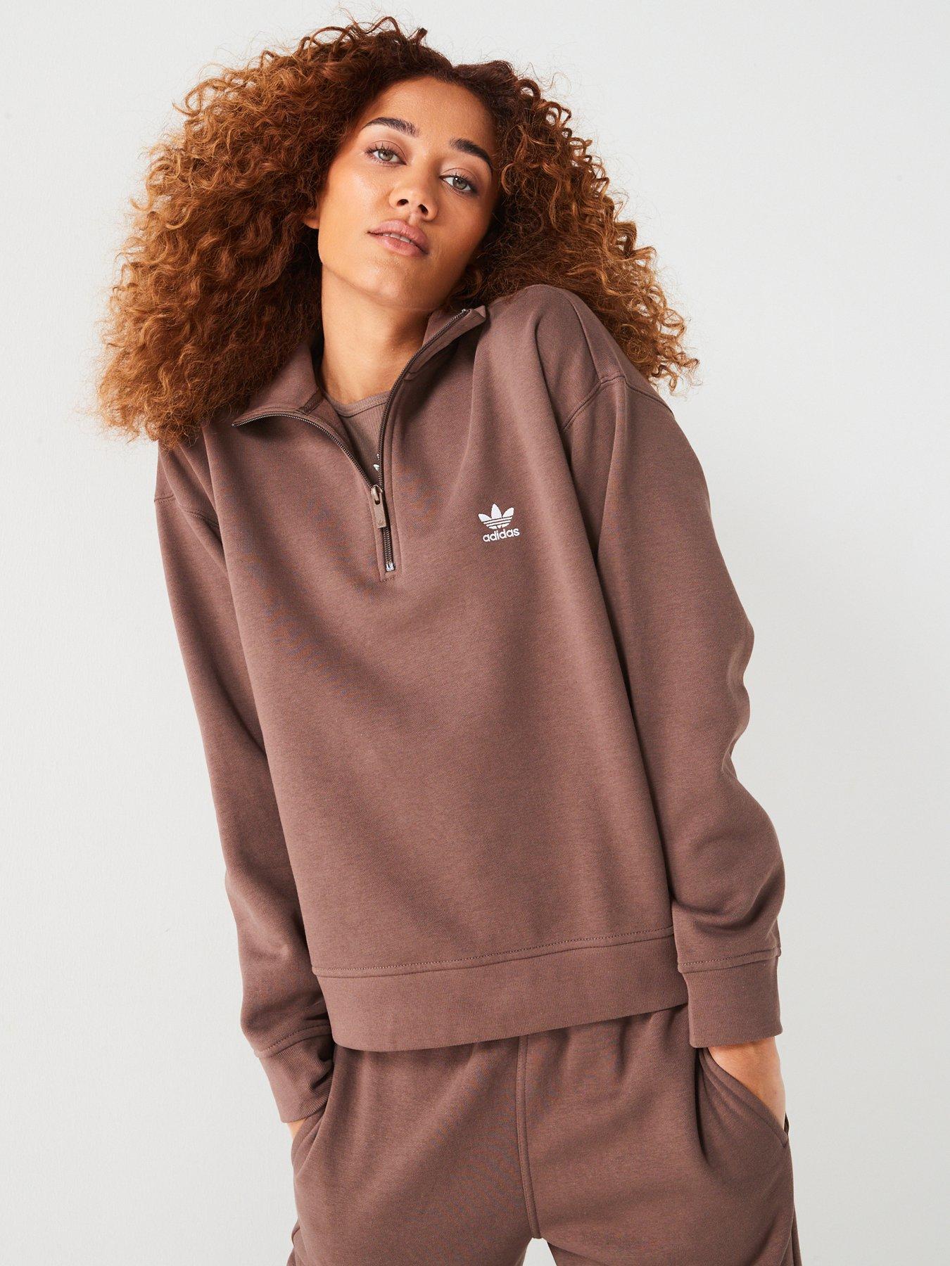 adidas Originals Womens Half Zip Sweatshirt - Brown, Brown, Size Xl, Women