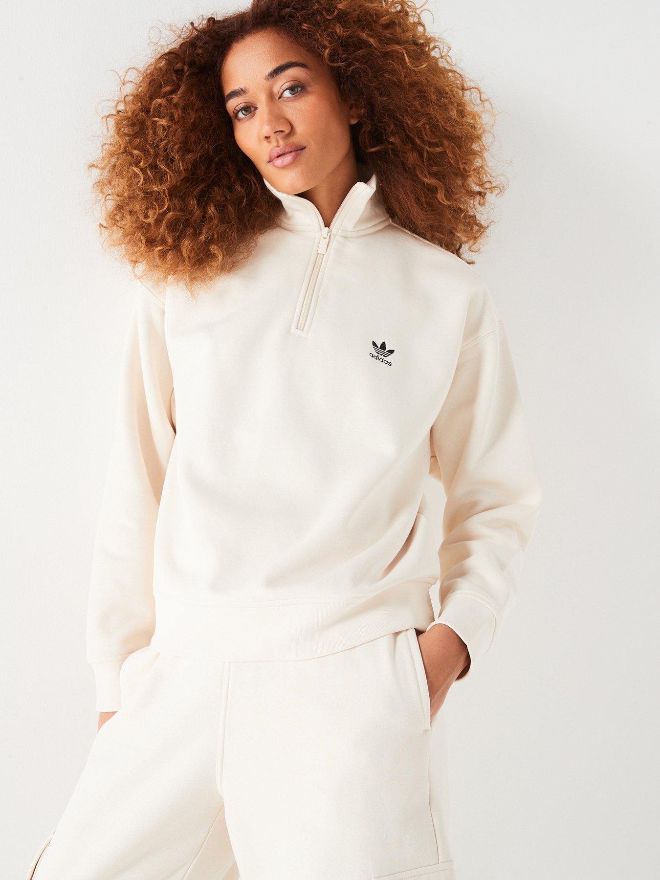 adidas Originals Womens Half Zip Sweatshirt - White, White, Size S, Women