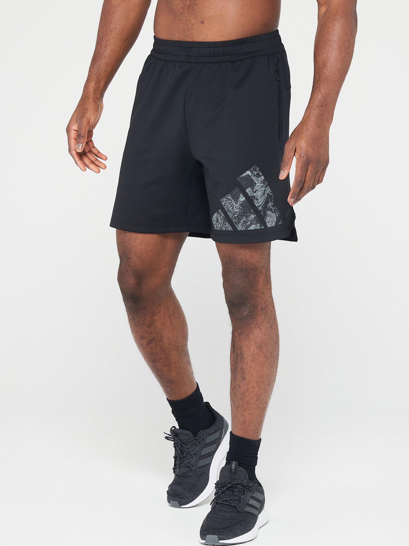 adidas Mens 3 Stripe Shorts with Zipper Pockets (Grey Six/Black