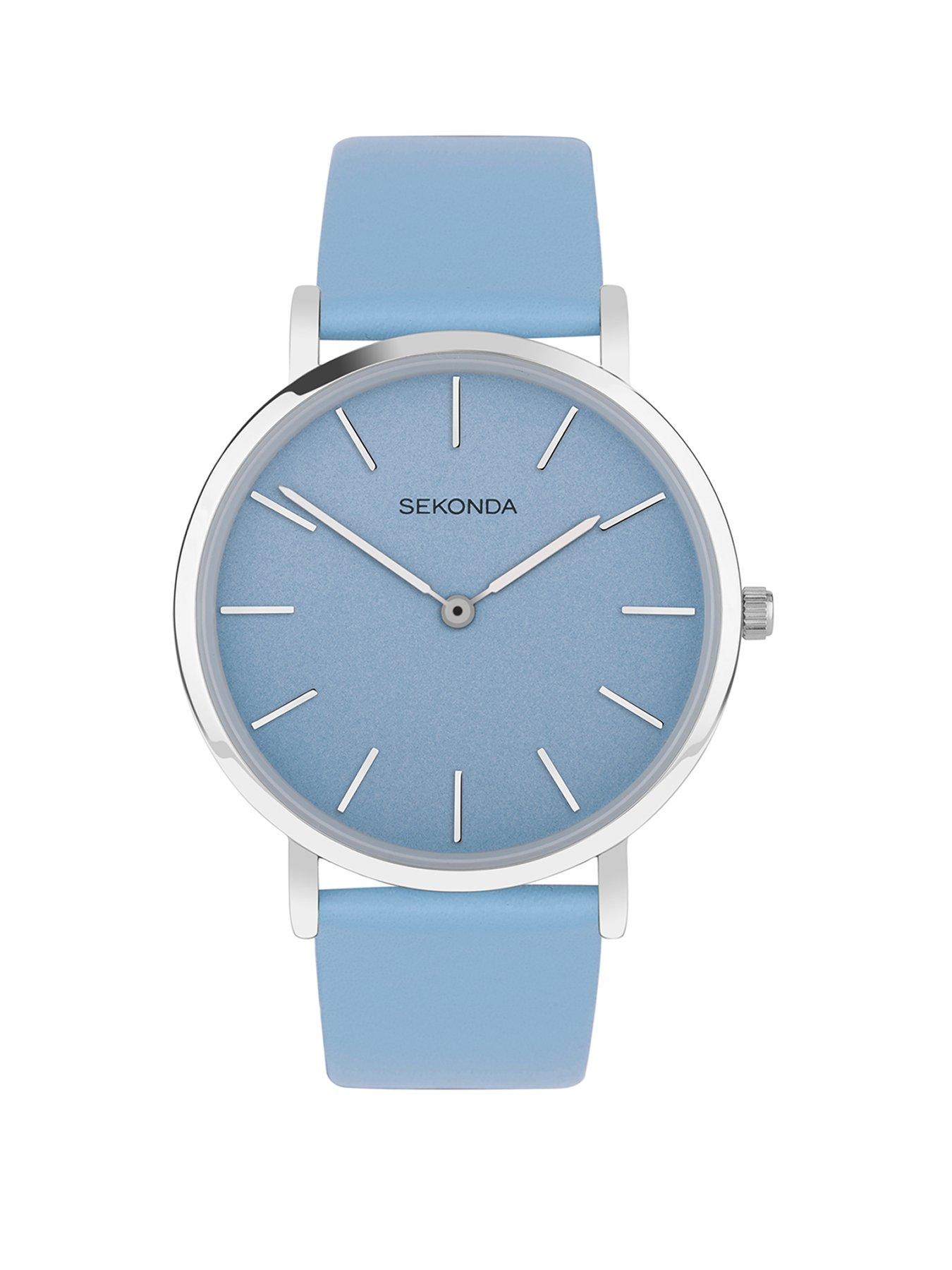 Product photograph of Sekonda Minimalist Freya Light Blue Leather Strap With Light Blue Dial Analogue Watch from very.co.uk