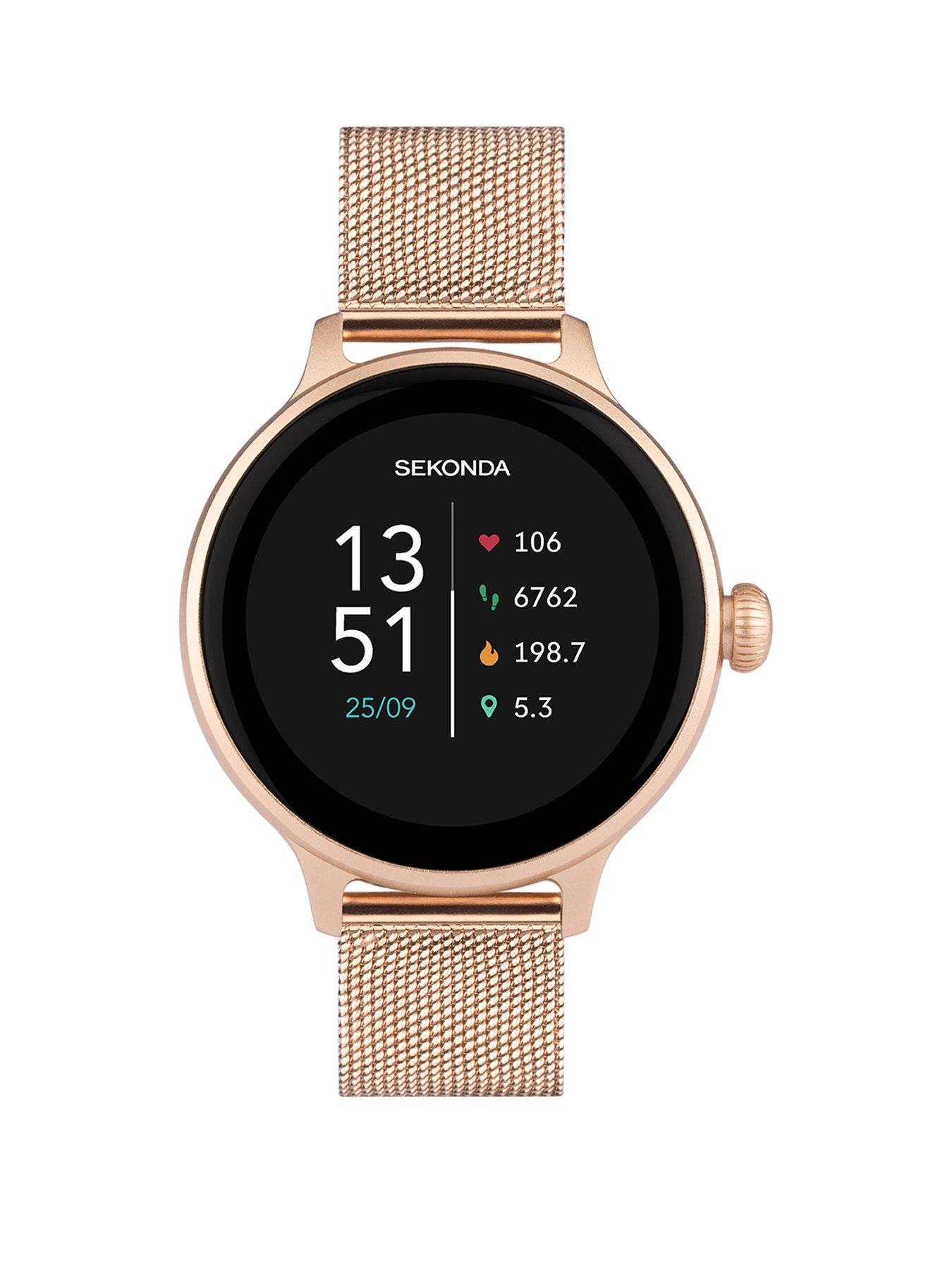 Product photograph of Sekonda Womens Connect Rose Gold Stainless Steel Mesh Bracelet Smartwatch from very.co.uk