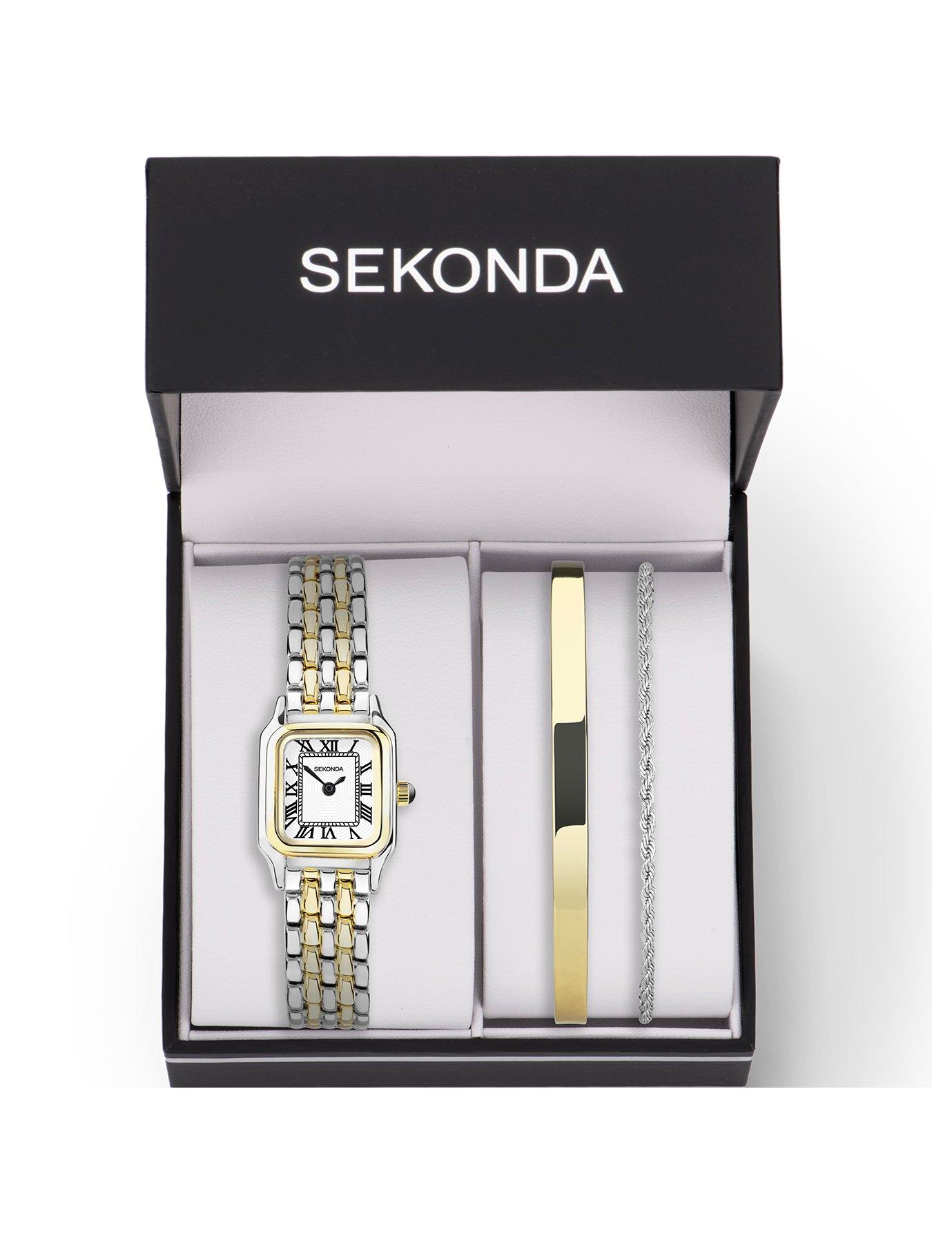 Image 3 of 3 of Sekonda Womens Monica Two Tone Bracelet with White Dial Analogue Watch and Matching Gold Bangle and Silver Bracelet Gift Set