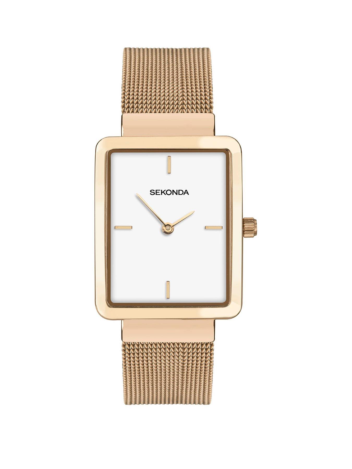 Product photograph of Sekonda Womens Classic Curtis Gold Stainless Steel Bracelet With White Dial Analogue Watch from very.co.uk