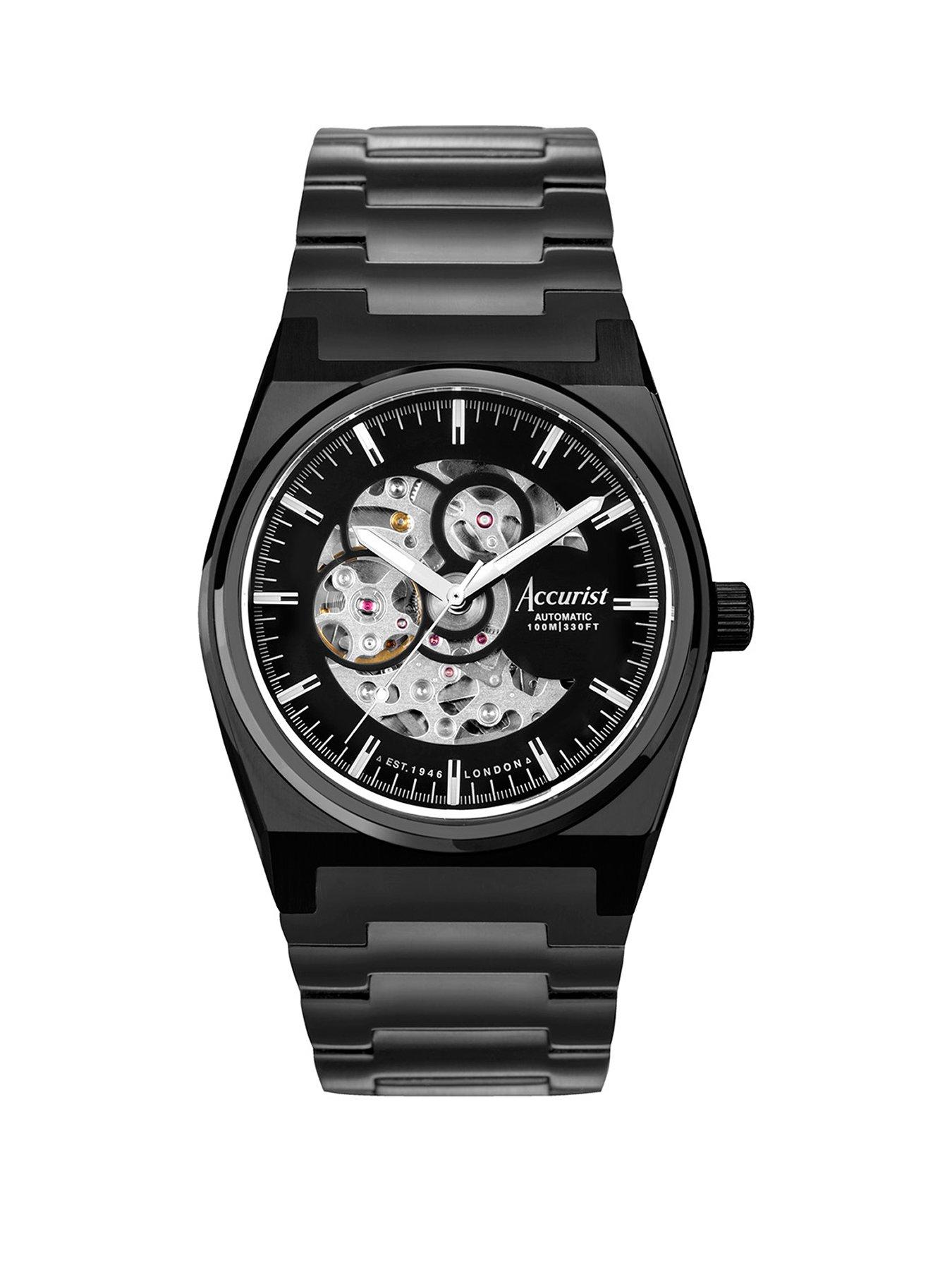 Product photograph of Accurist Men S Origin Skeleton Automatic Black Stainless Steel Bracelet 41mm Watch from very.co.uk