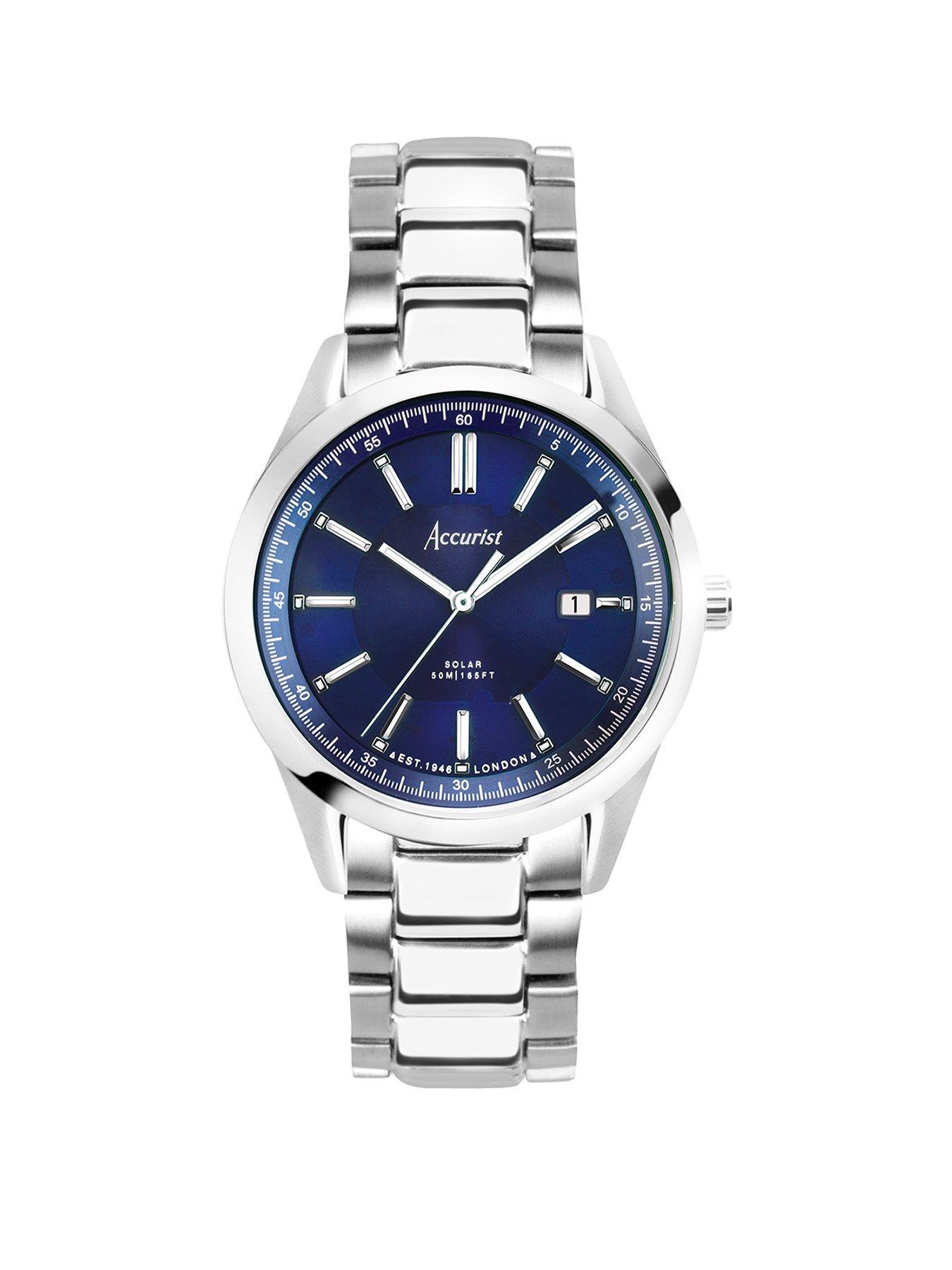 Product photograph of Accurist Men S Everyday Solar Silver Stainless Steel Bracelet 40mm Watch from very.co.uk