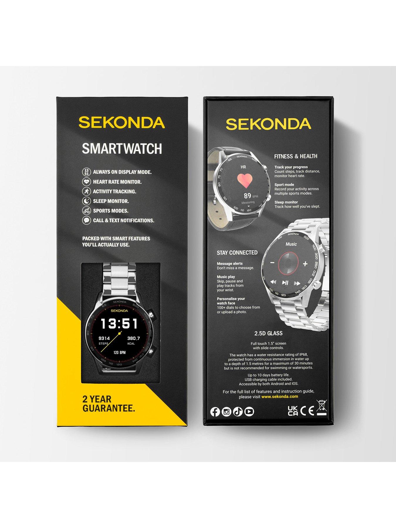 Sekonda Mens Active Plus Silver Stainless Steel Bracelet Smartwatch Very