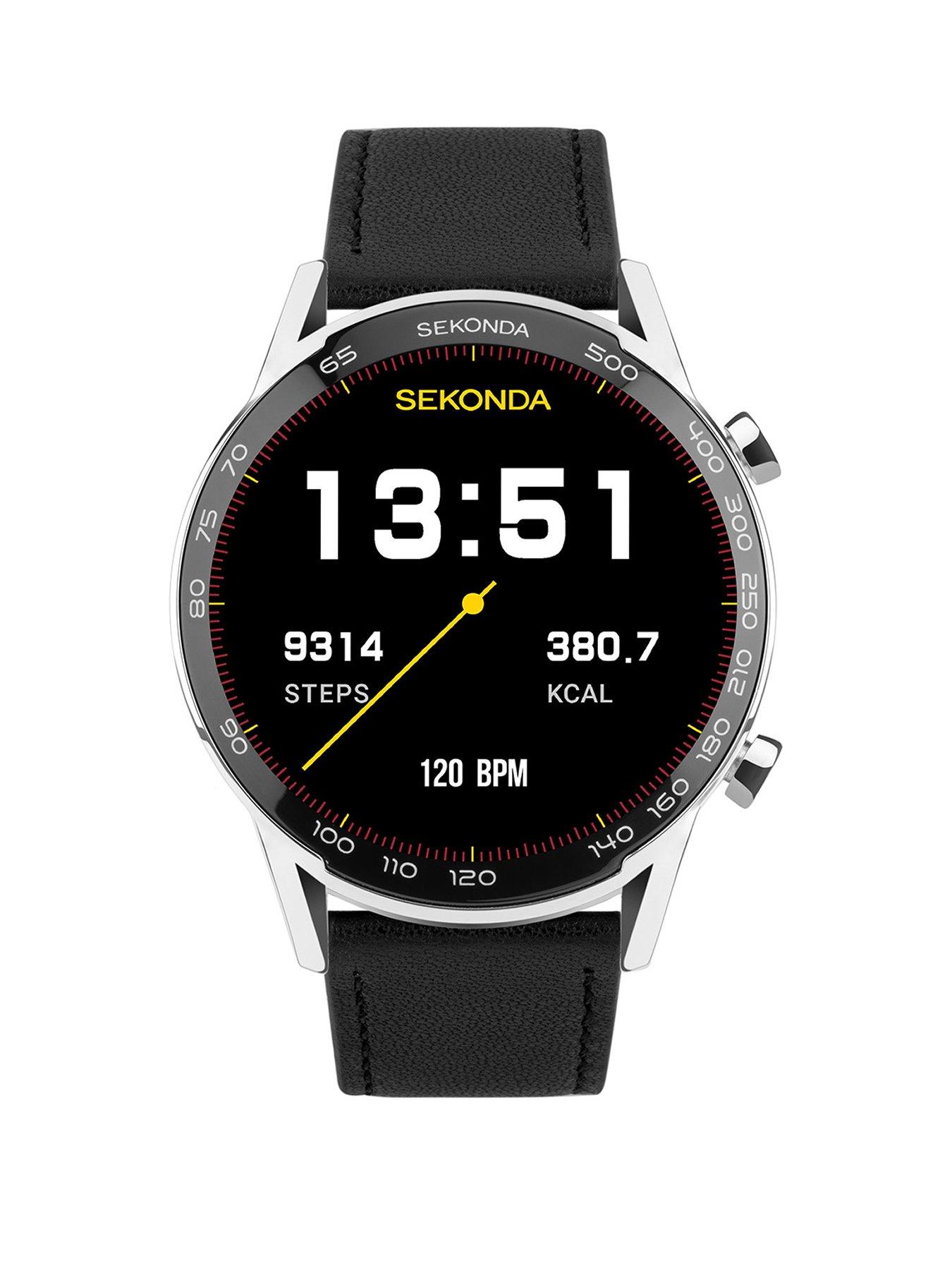 Product photograph of Sekonda Mens Active Plus Black Leather Strap Smartwatch from very.co.uk