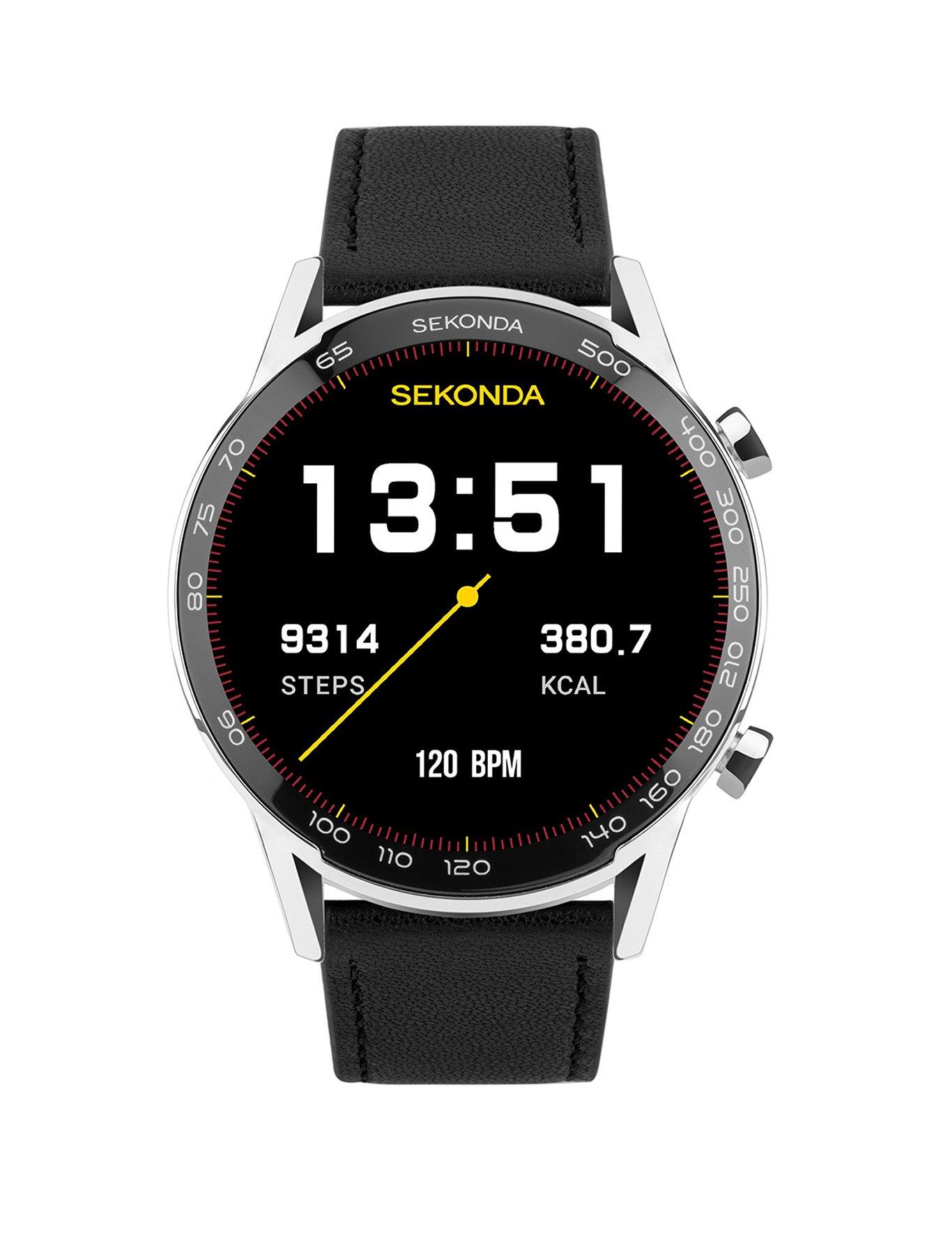 Sekonda Mens Active Plus Black Leather Strap Smartwatch