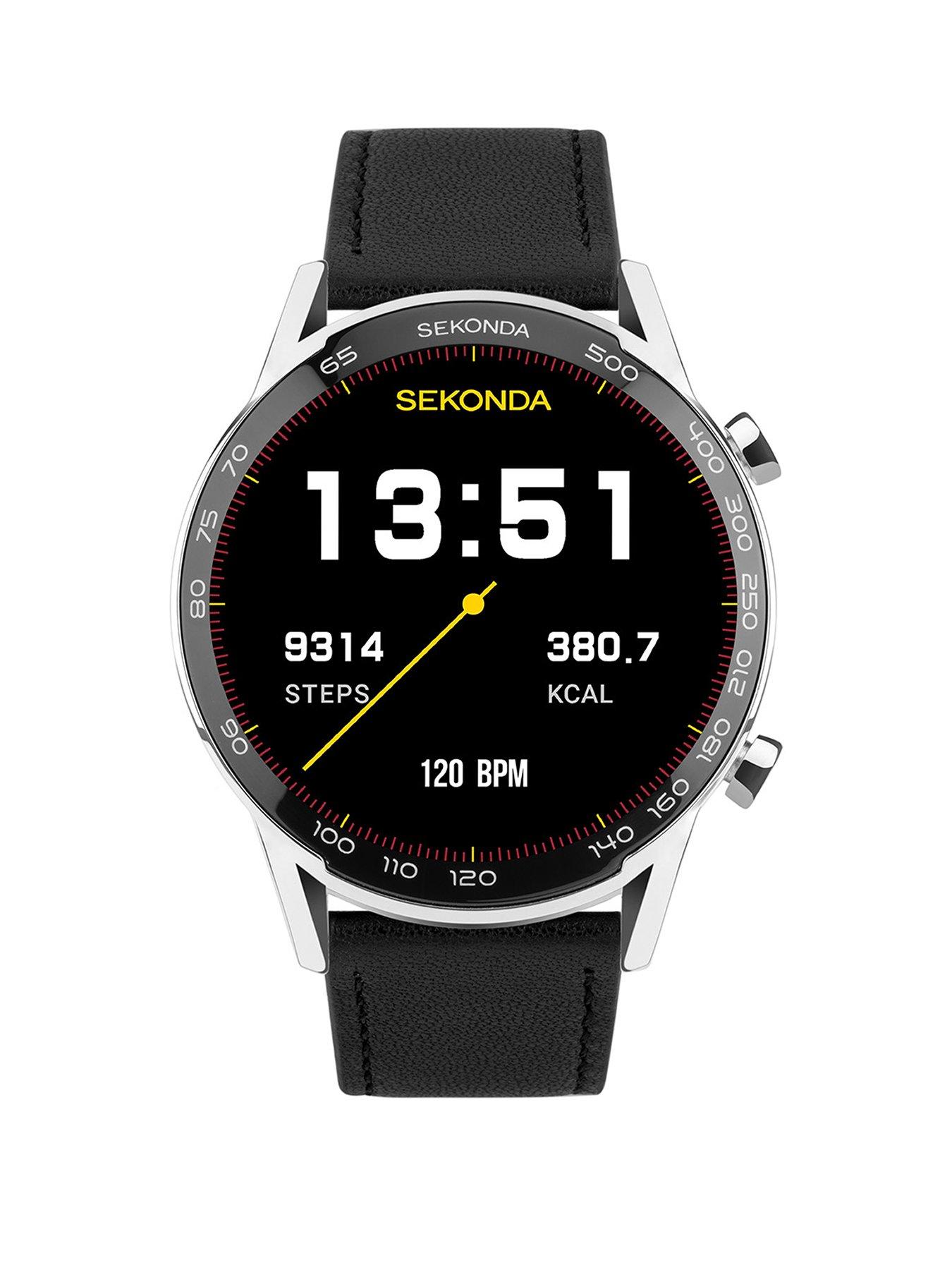 Sekonda Mens Active Plus Black Leather Strap Smartwatch