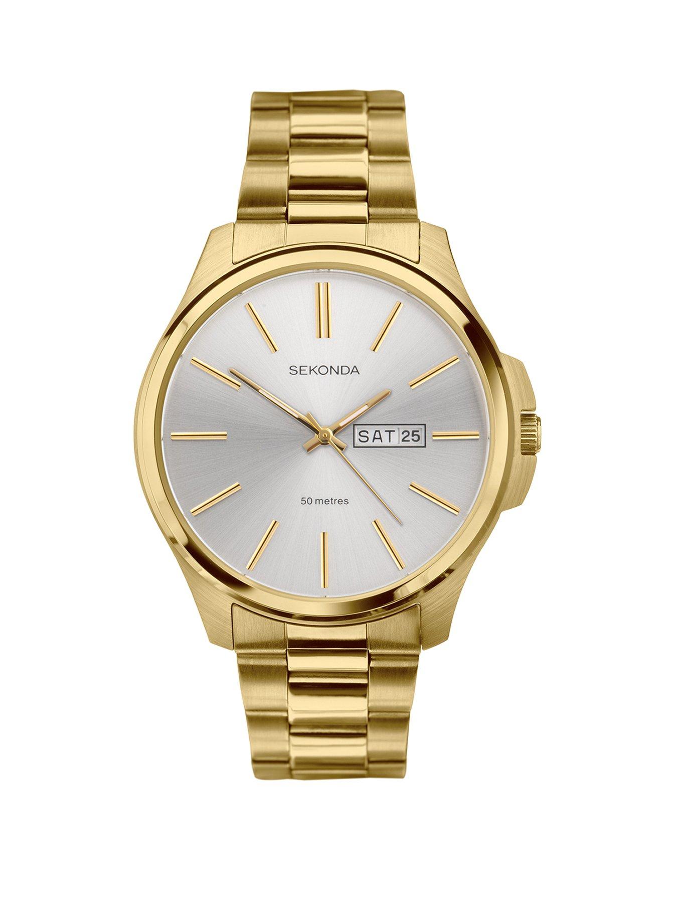 Product photograph of Sekonda Mens Classic Jones Gold Stainless Steel Bracelet With Silver Dial Analogue Watch from very.co.uk