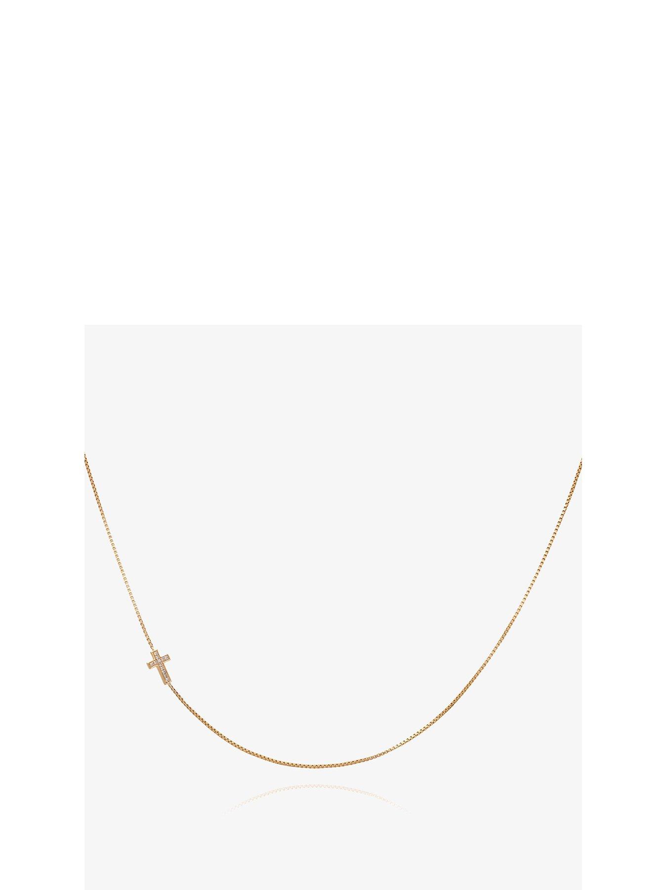 undefined Solid Gold and Diamond Mini Cross Necklace