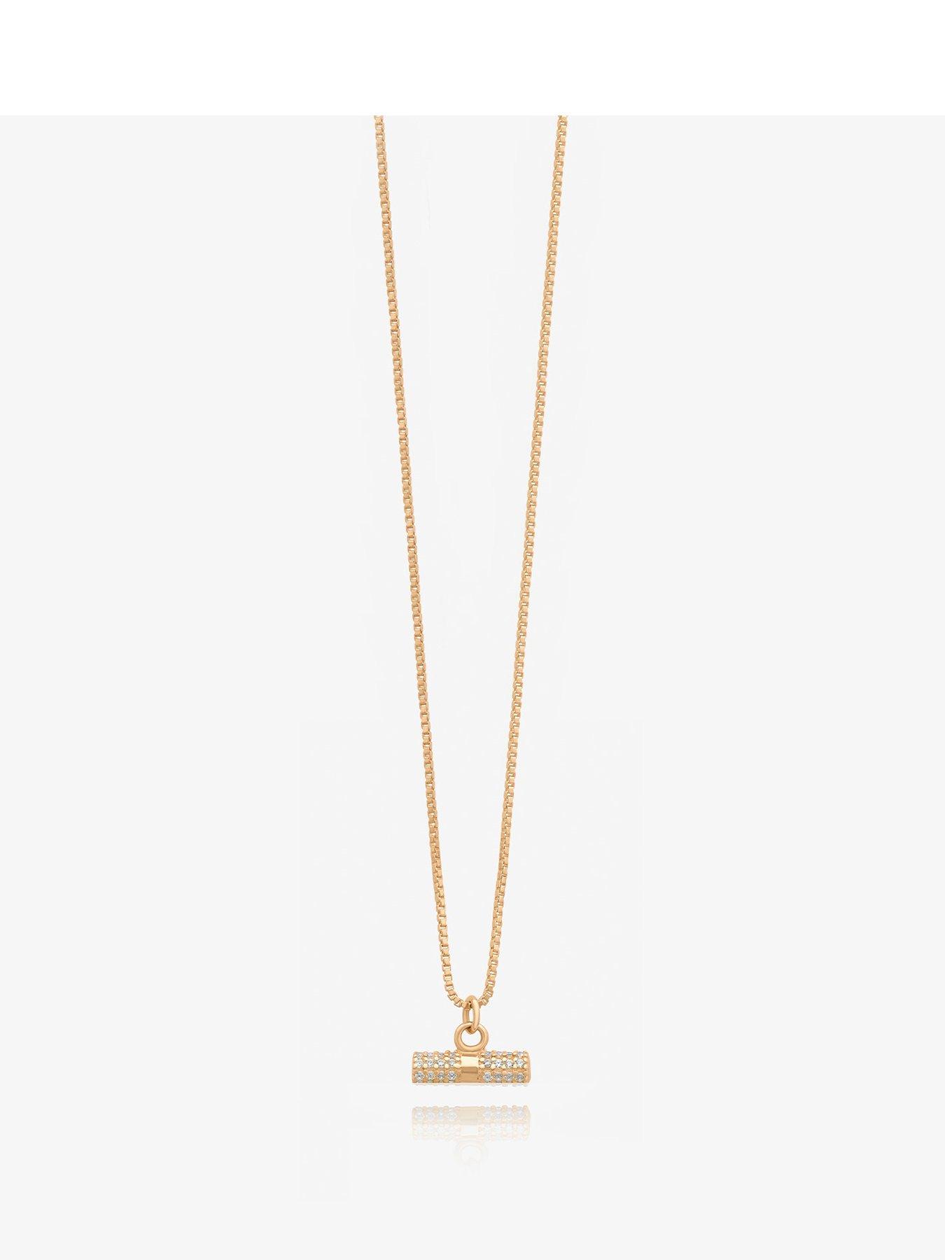 Rachel Jackson Solid Gold and Diamond T-Bar Necklace | Very.co.uk