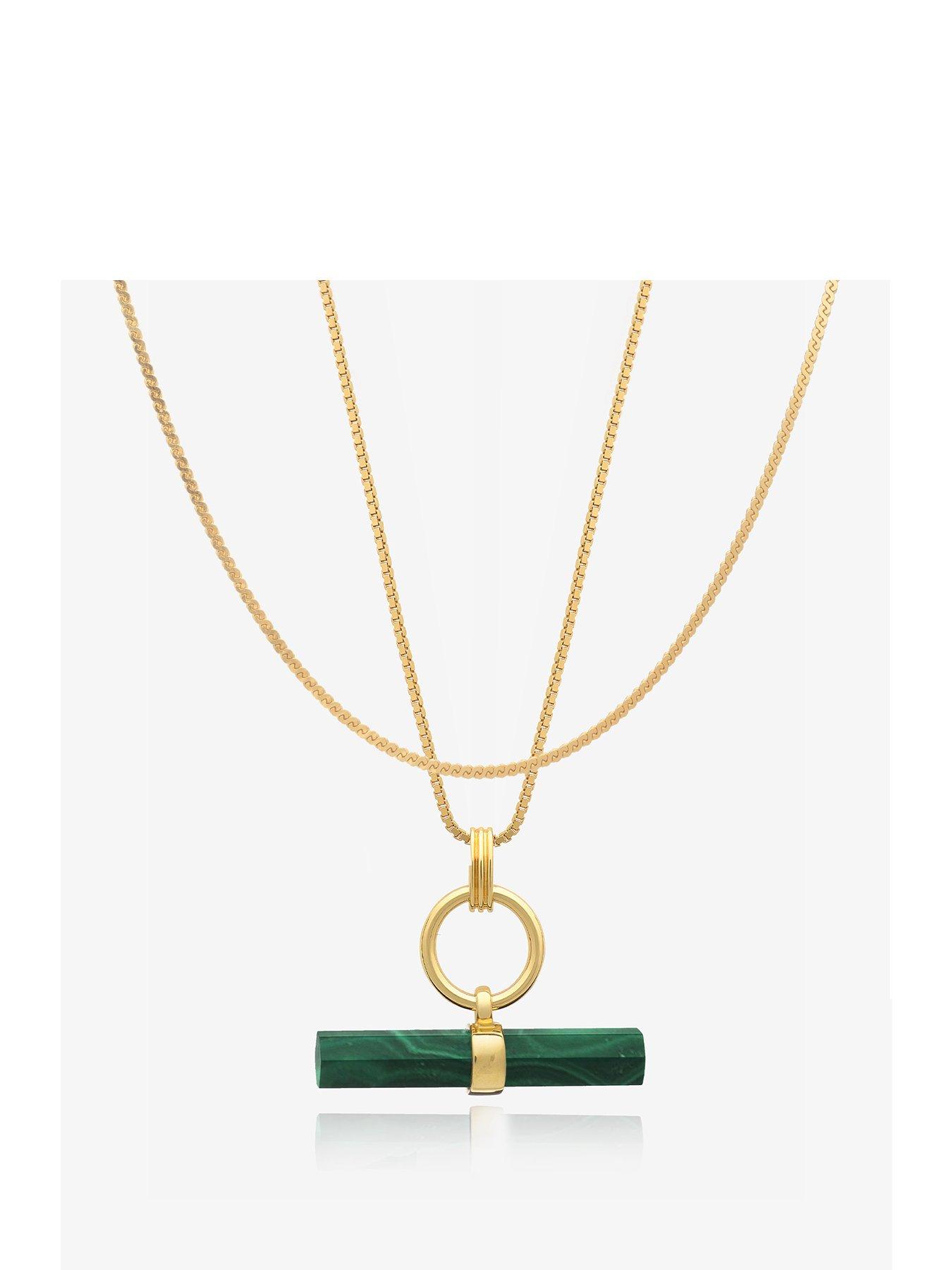 Product photograph of Rachel Jackson Malachite T-bar And Choker Chain Layered Necklace Set from very.co.uk