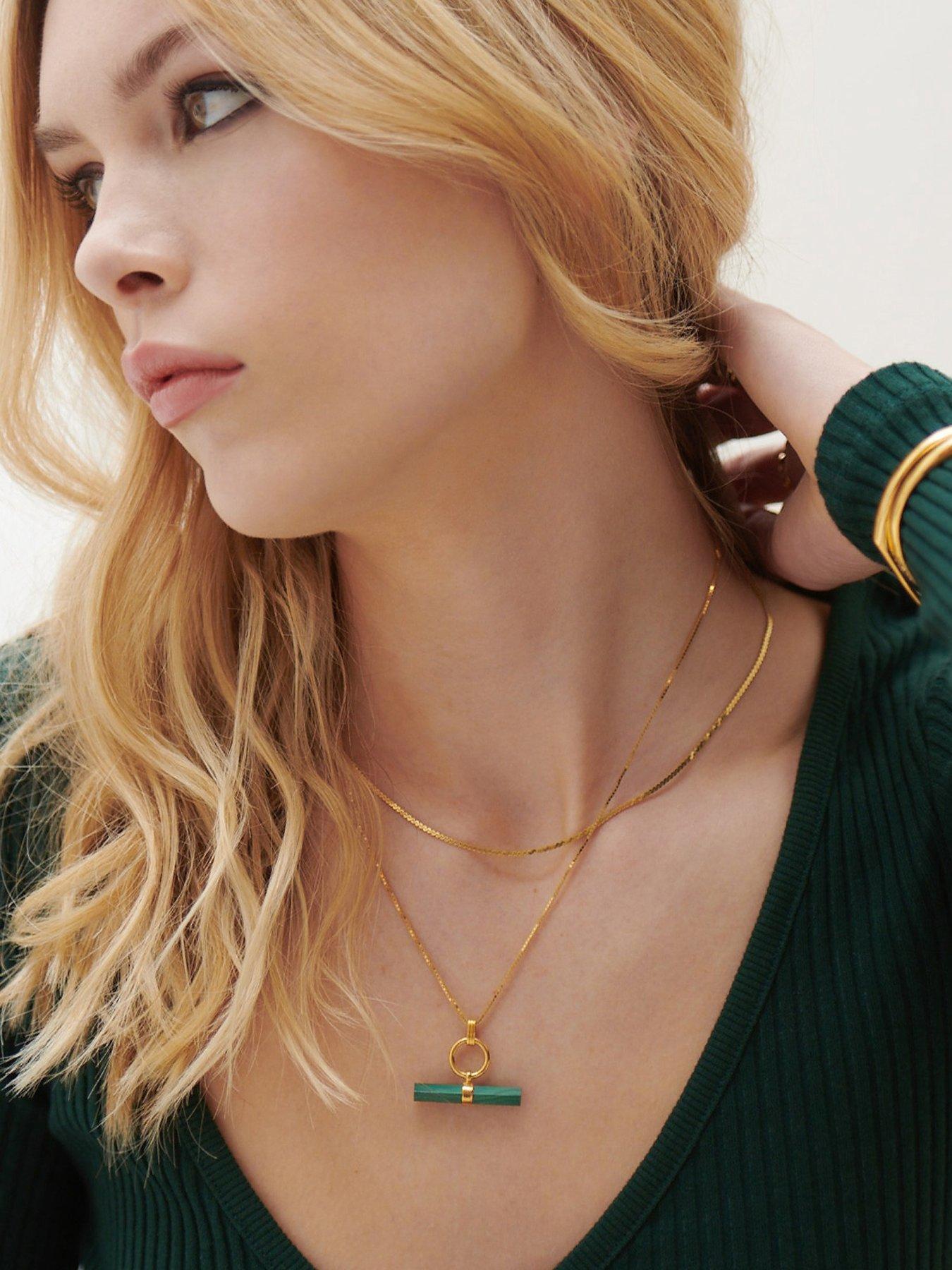 Image 2 of 4 of Rachel Jackson Malachite T-bar and Choker Chain Layered Necklace Set