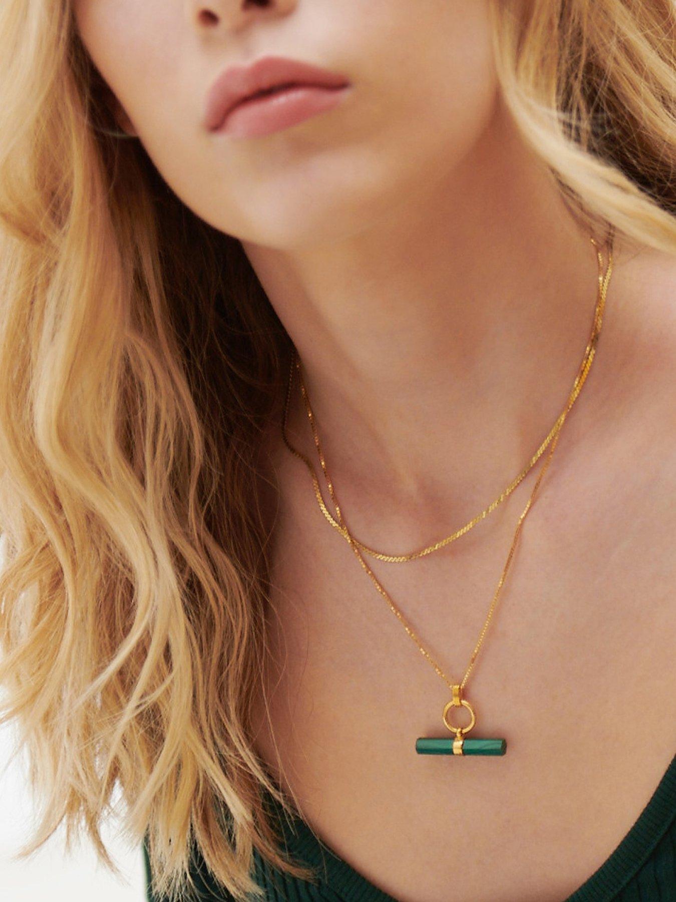 Image 3 of 4 of Rachel Jackson Malachite T-bar and Choker Chain Layered Necklace Set