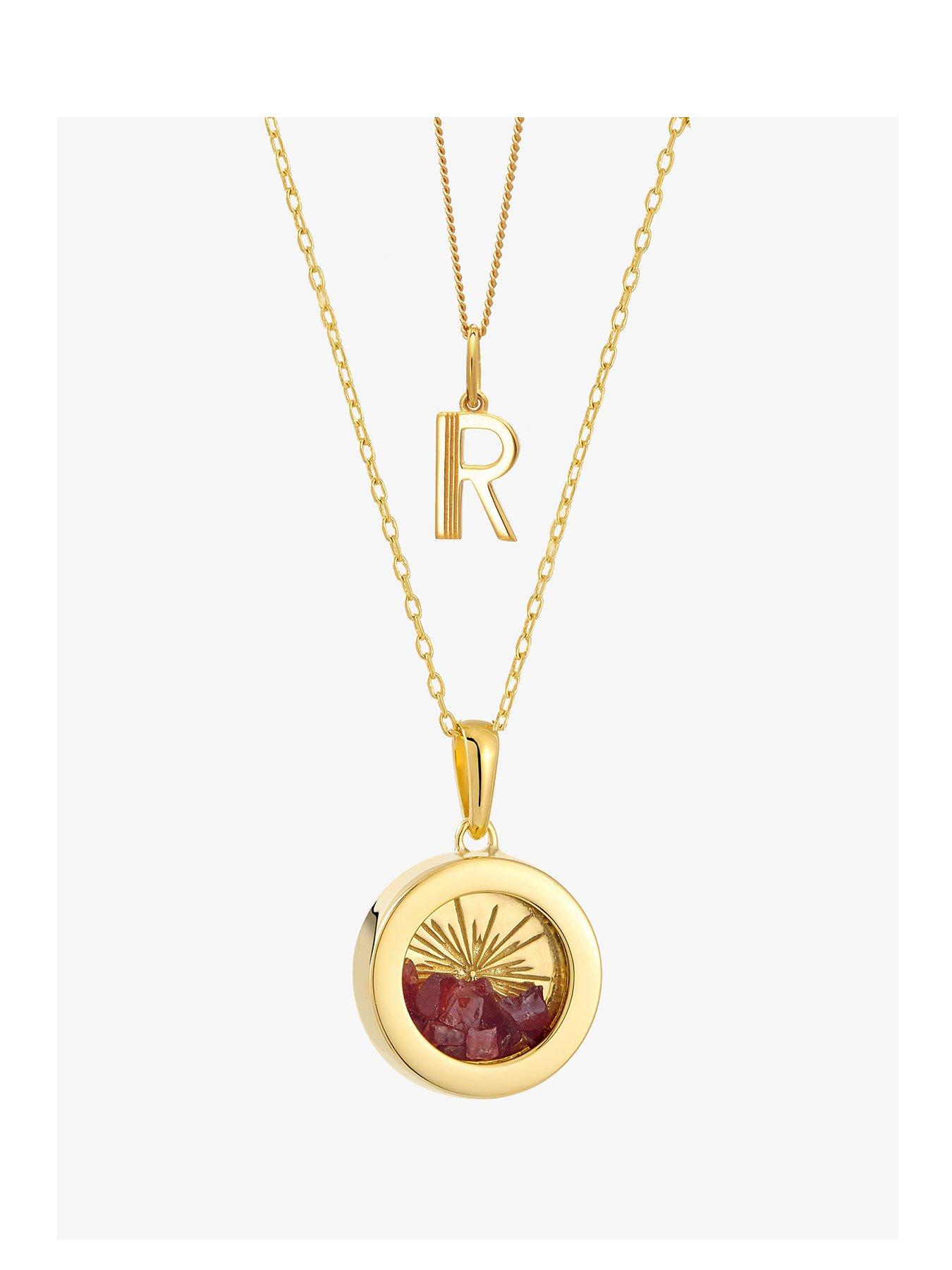 undefined Birthstone Amulet and Initial Necklace Layered Set Gold