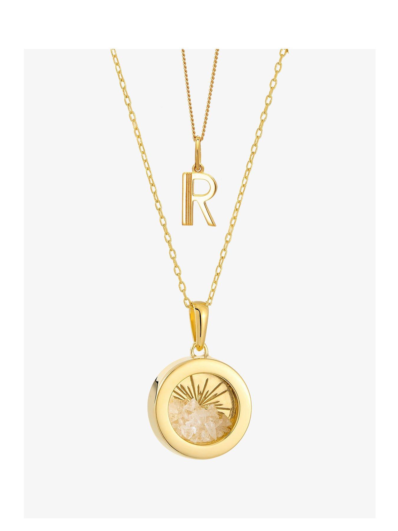 Product photograph of Rachel Jackson Birthstone Amulet And Initial Necklace Layered Set Gold from very.co.uk
