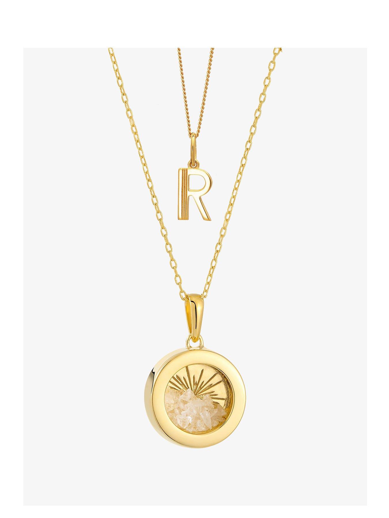 undefined Birthstone Amulet and Initial Necklace Layered Set Gold