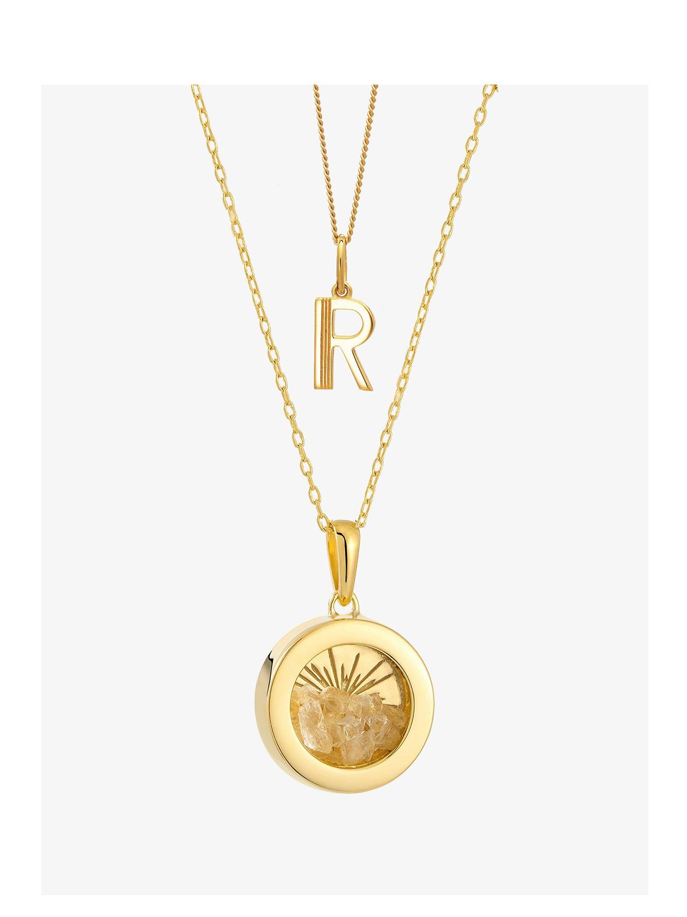 undefined Birthstone Amulet and Initial Necklace Layered Set Gold
