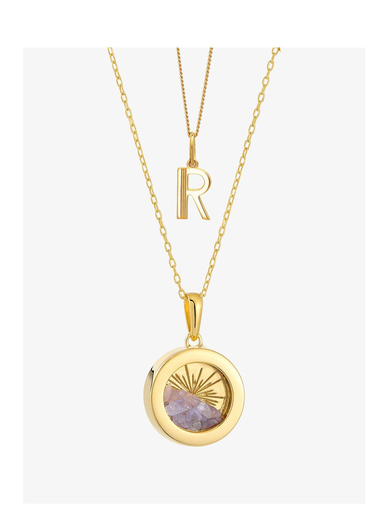 undefined Birthstone Amulet and Initial Necklace Layered Set Gold