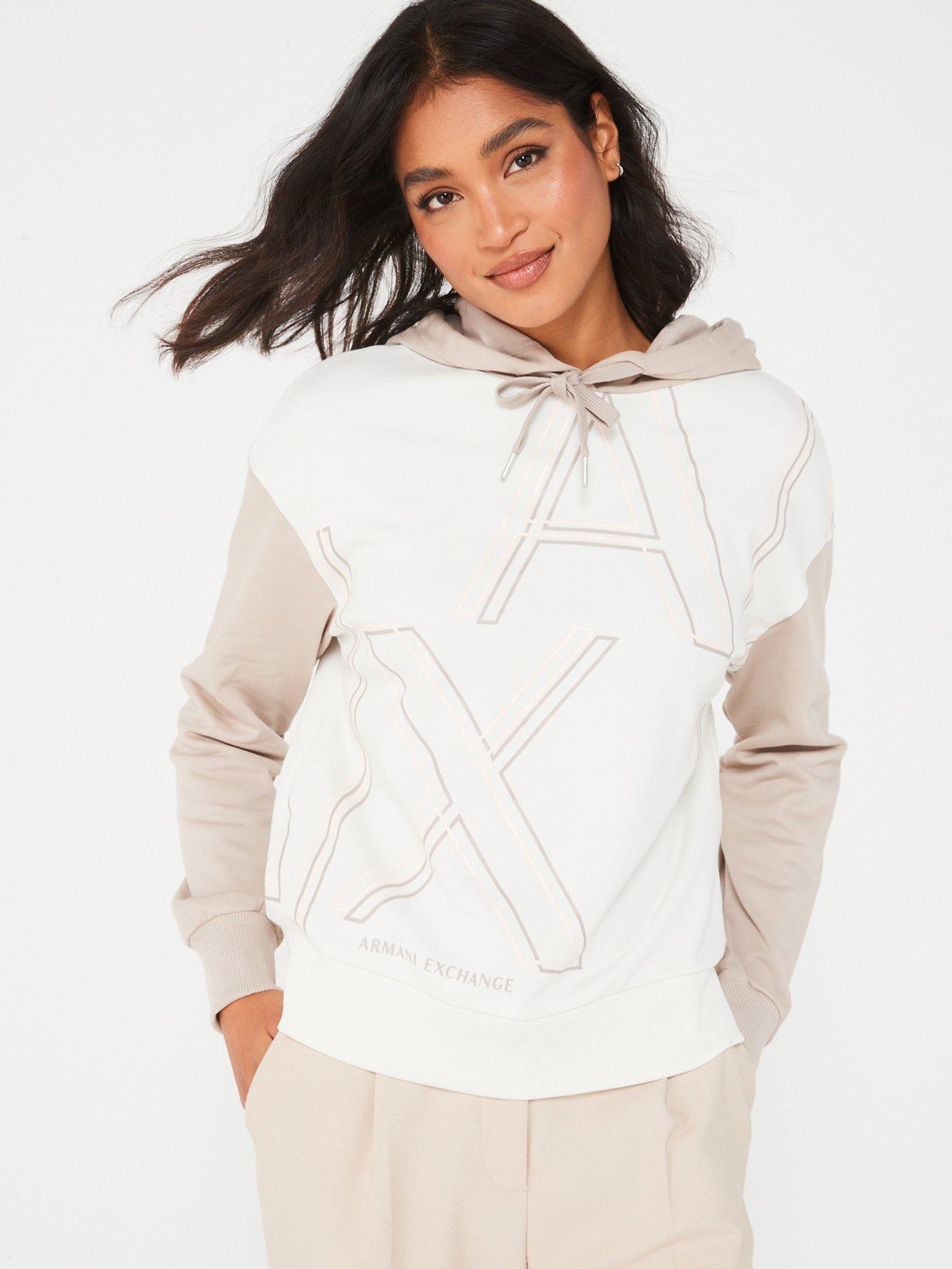 Armani Exchange Colour Block Logo Hoodie Beige very