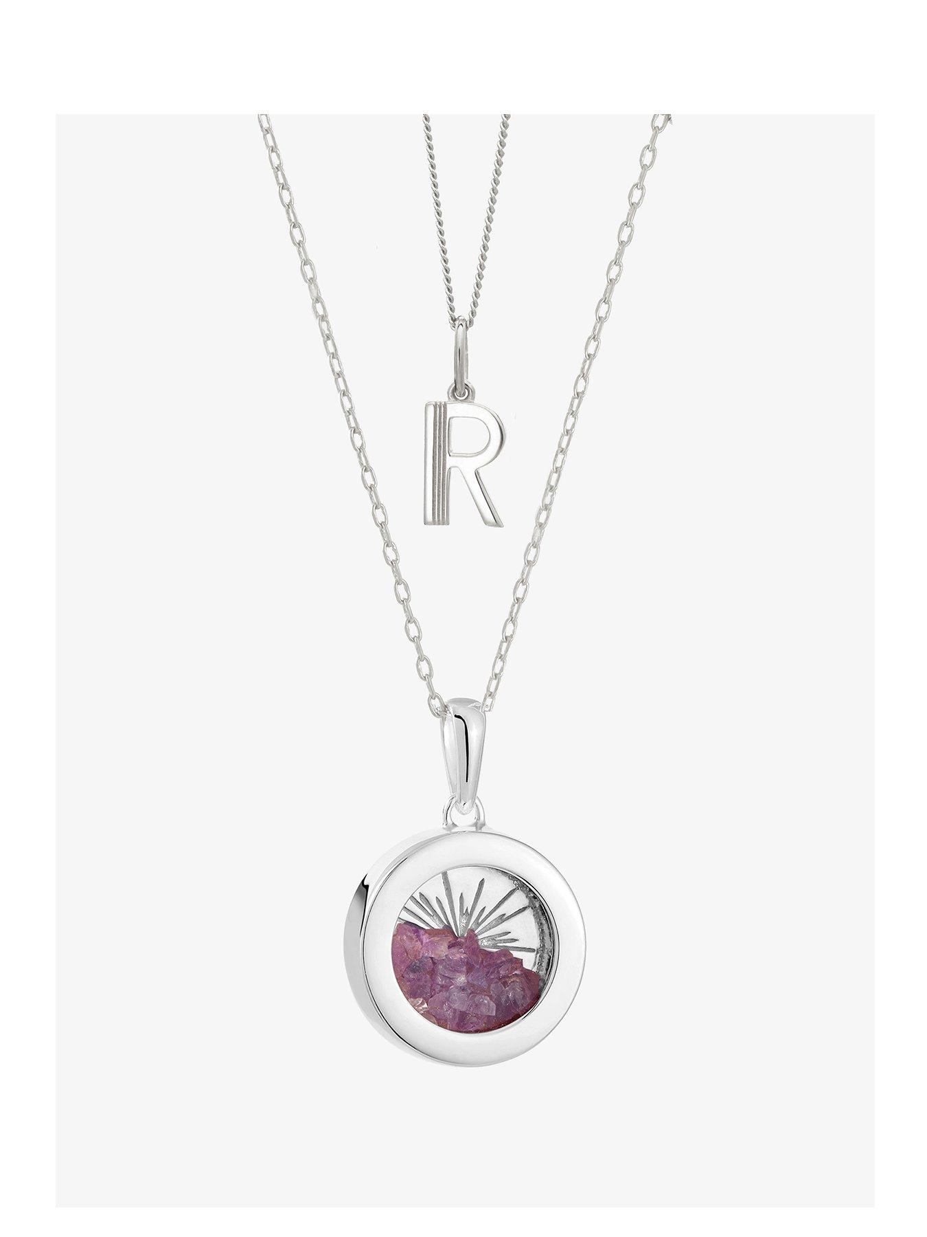 undefined Birthstone Amulet and Initial Necklace Layered Set Silver
