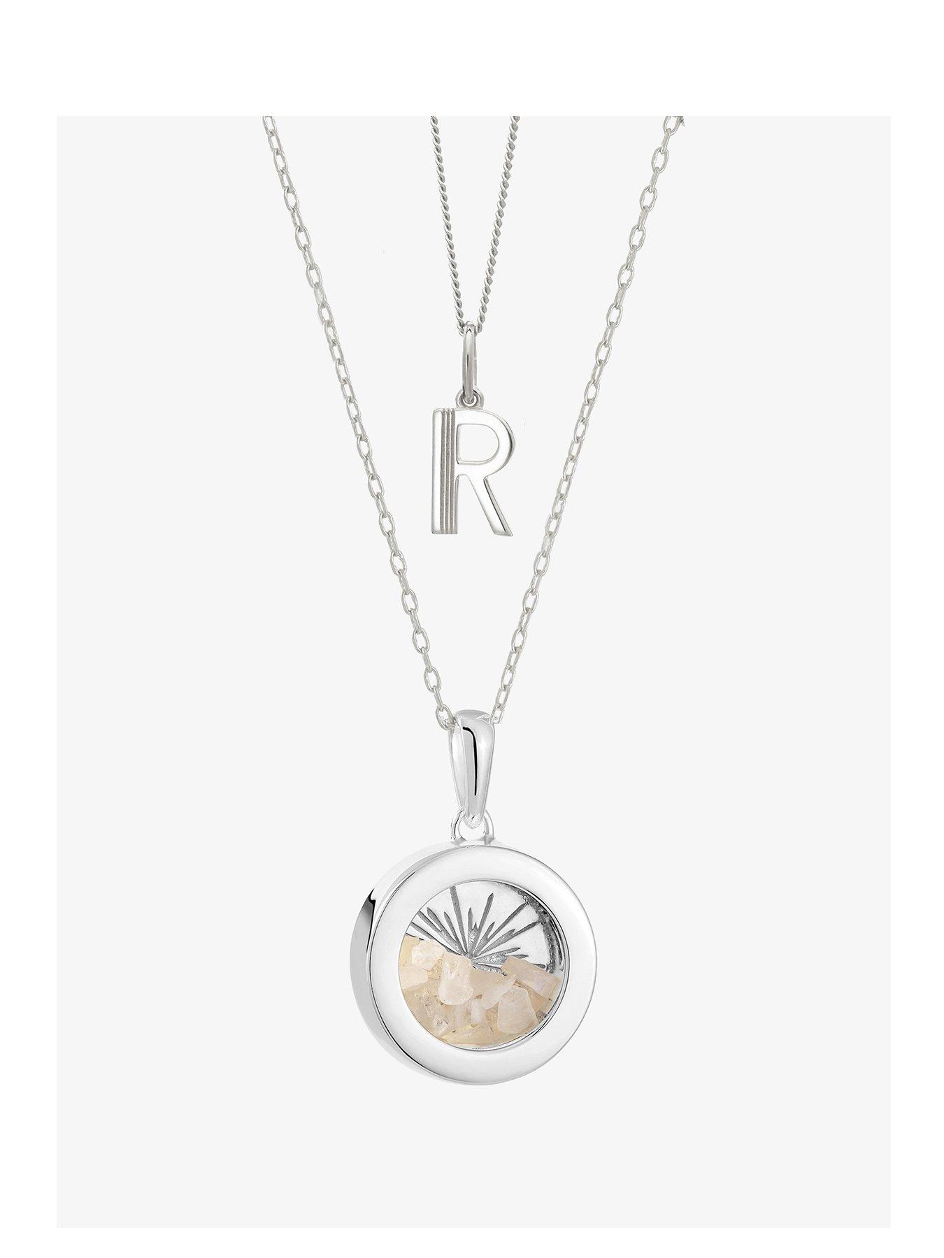 undefined Birthstone Amulet and Initial Necklace Layered Set Silver