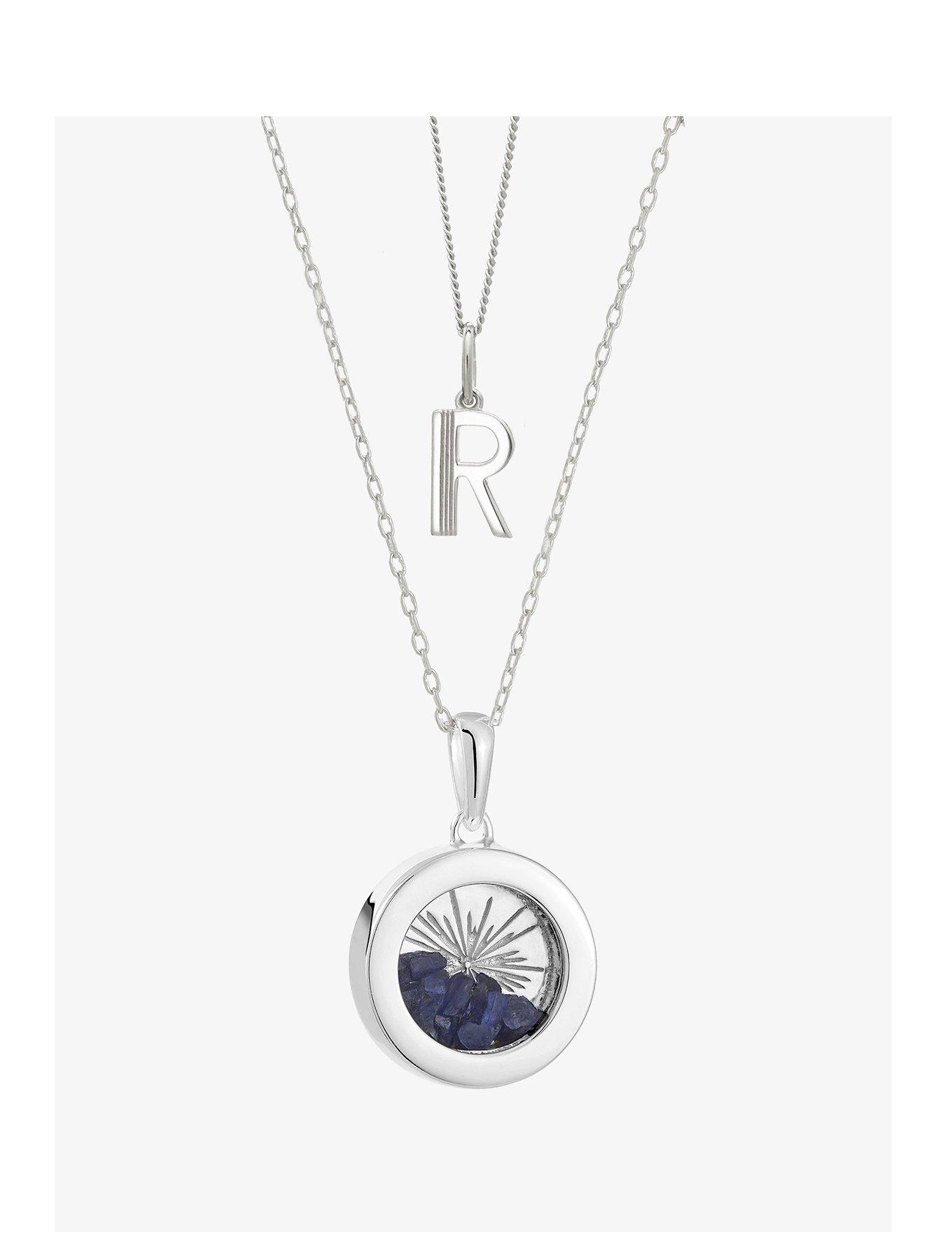 undefined Birthstone Amulet and Initial Necklace Layered Set Silver