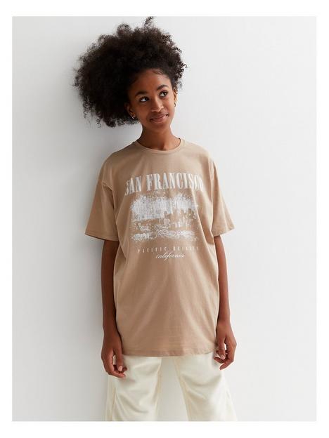 new-look-915-girls-camel-cotton-san-francisco-logo-oversized-t-shirt