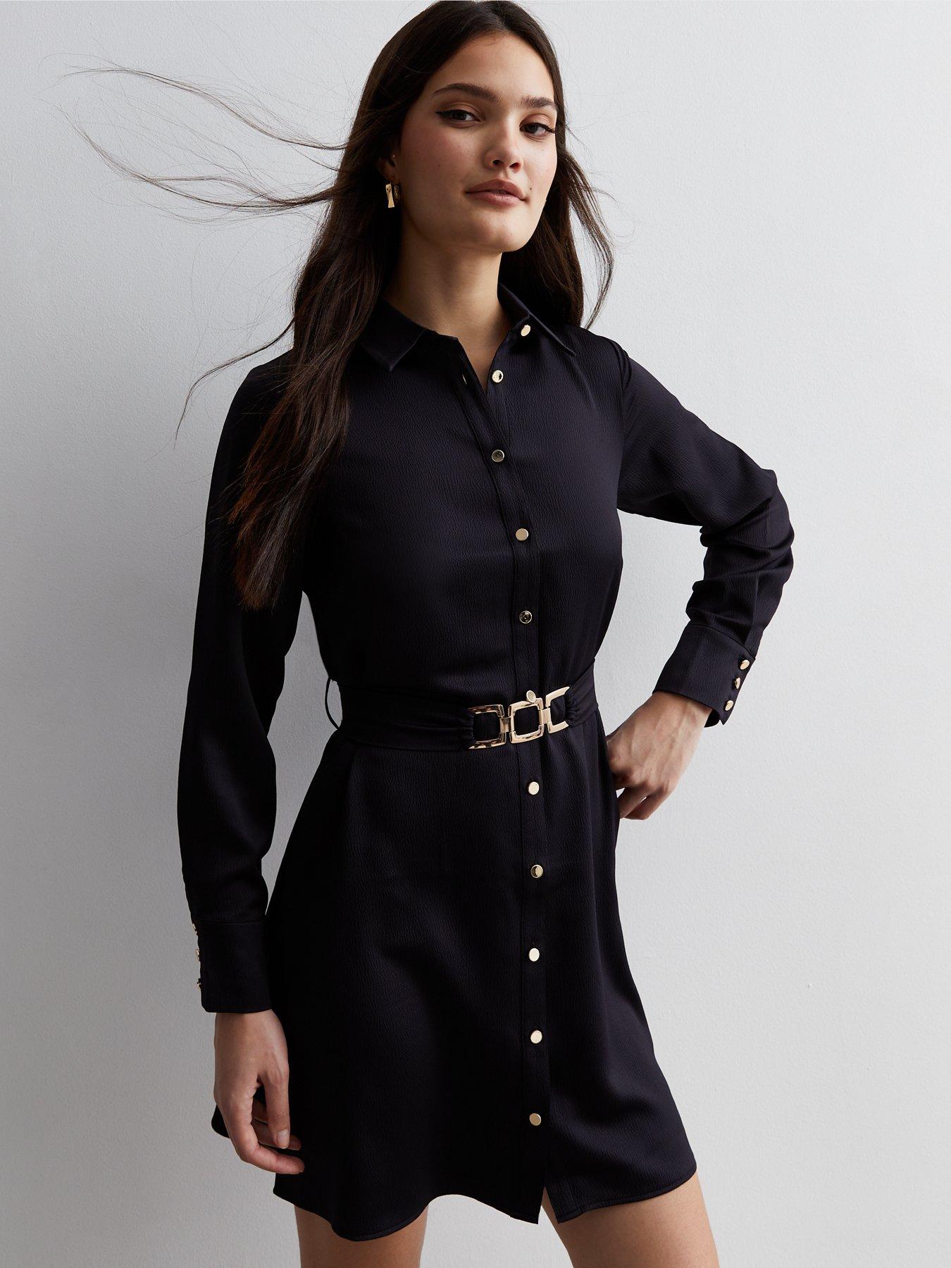 Mint Velvet Black Satin Midi Shirt Dress | very.co.uk