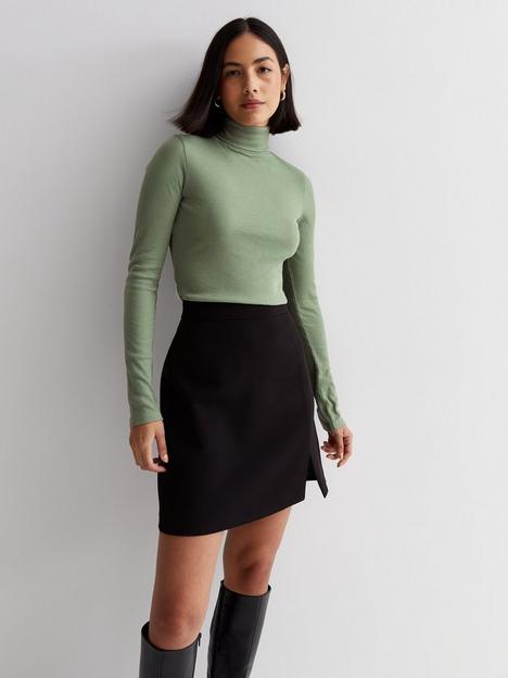 new-look-khaki-ribbed-roll-neck-top