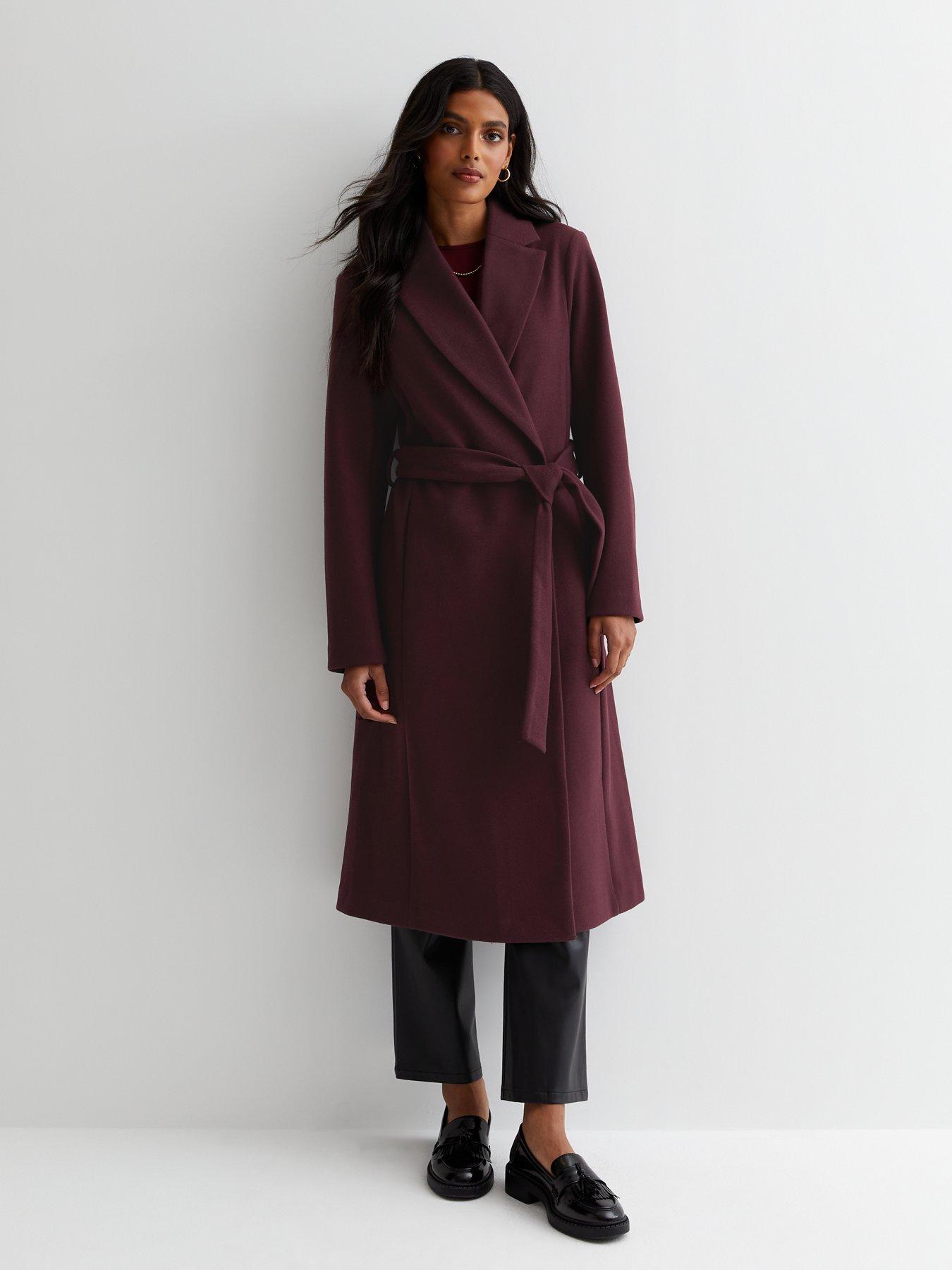 Burgundy Longline Belted Coat