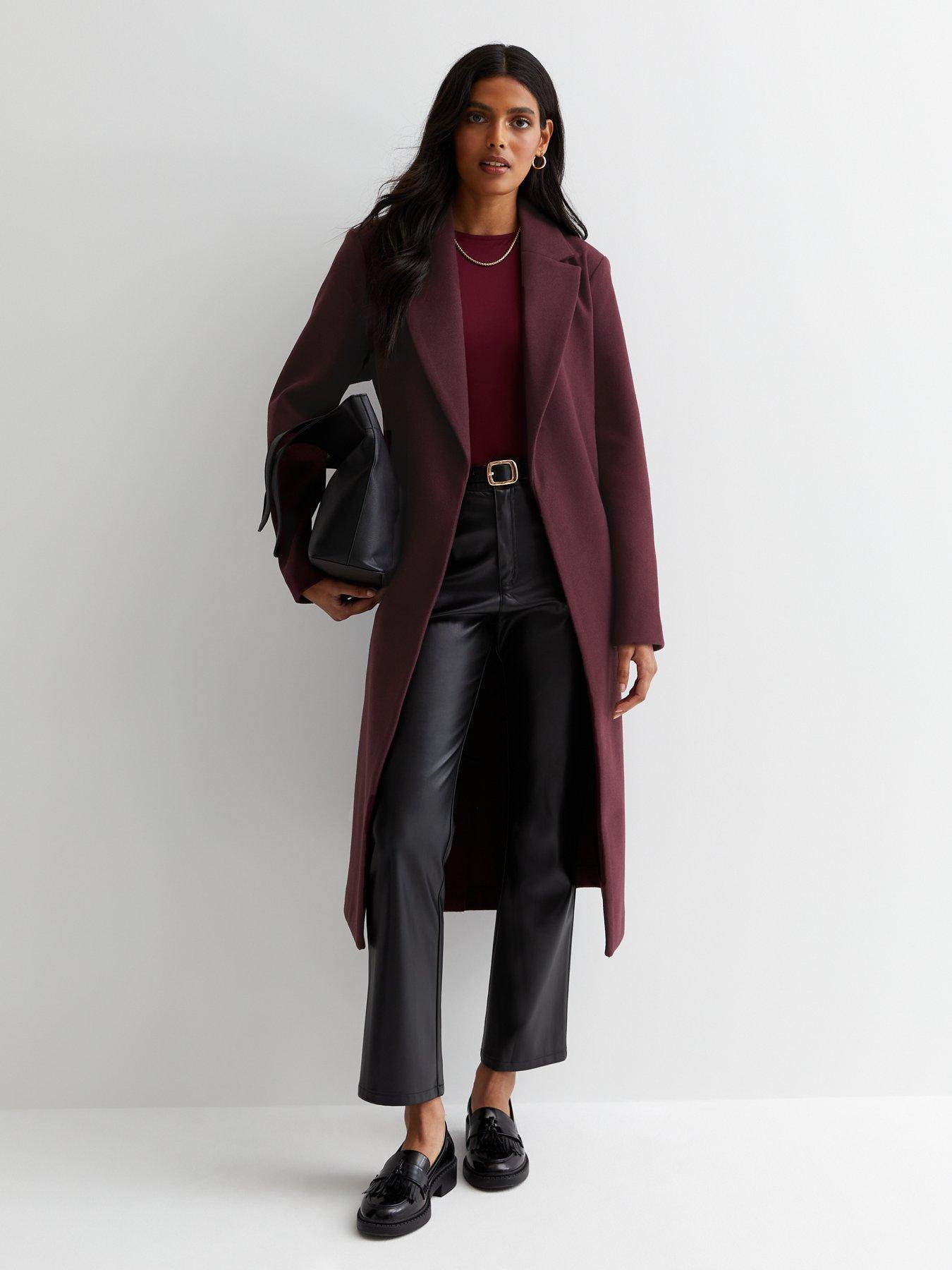 New Look Burgundy Longline Belted Coat very