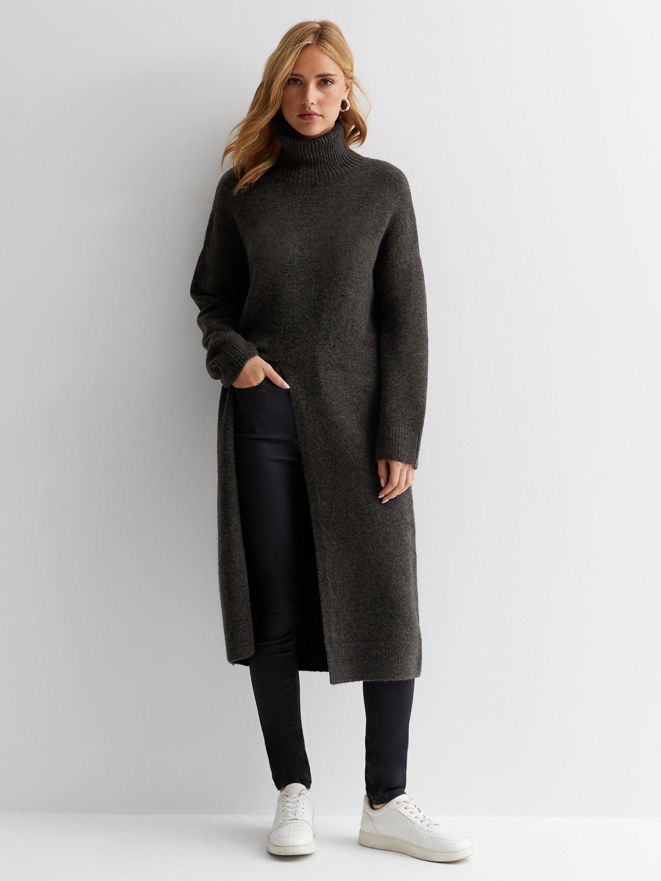 Grey Roll Neck Longline Jumper