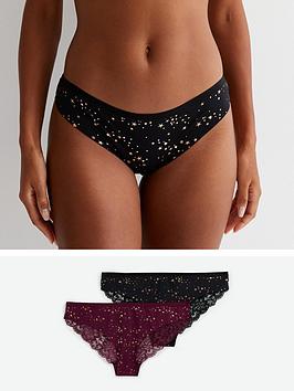 new look 2 pack black and burgundy star seamless briefs