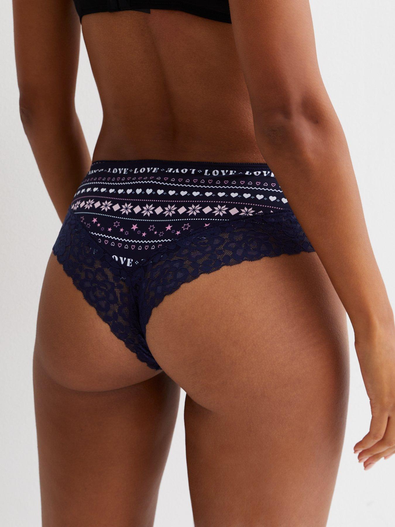 New Look 2 Pack Blue and Navy Fairisle Lace Brazilian Briefs