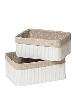 Product photograph of Premier Housewares Set Of Two Kankyo White Bamboo Storage Boxes from very.co.uk