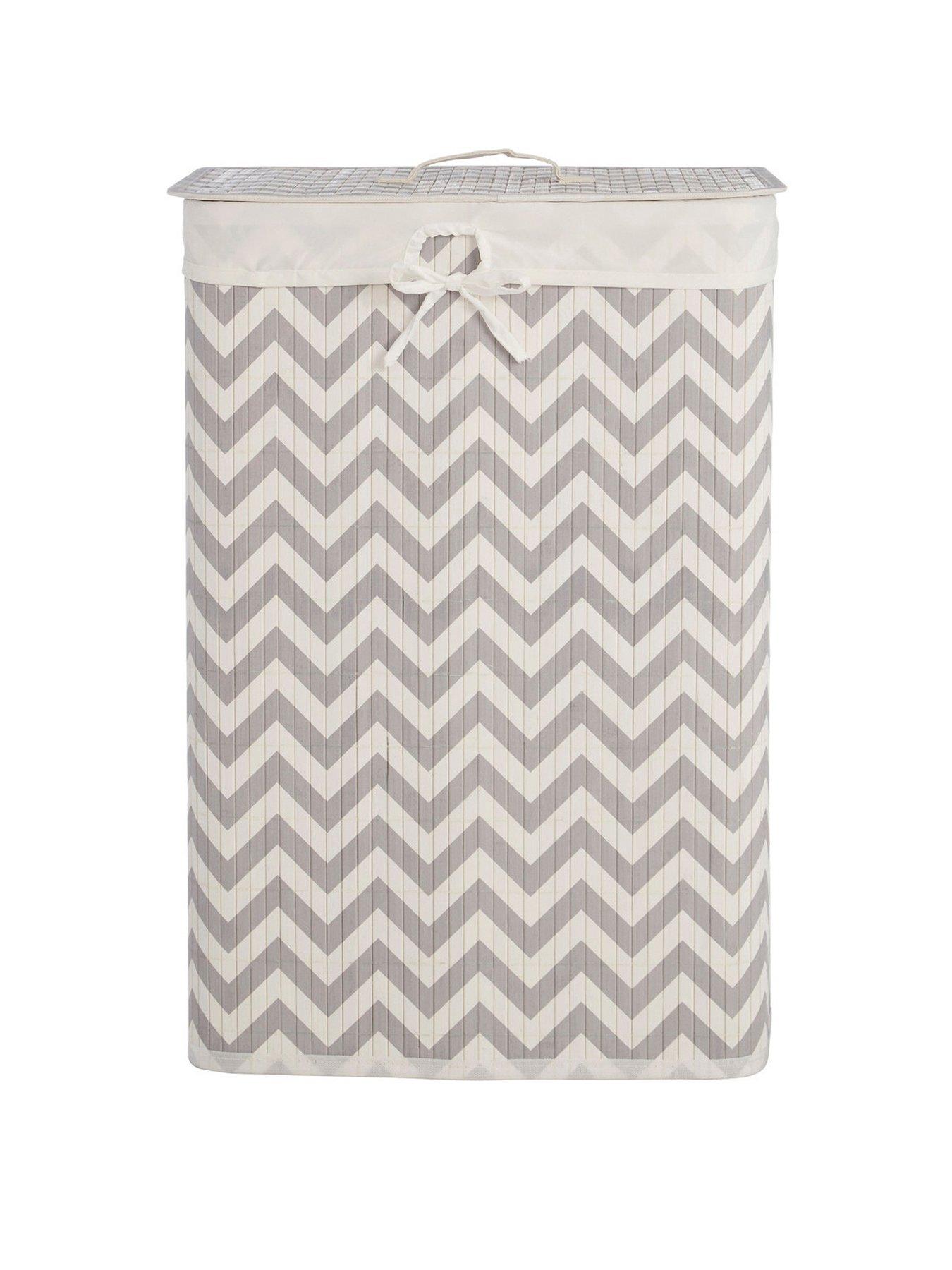 Grey and white store laundry hamper