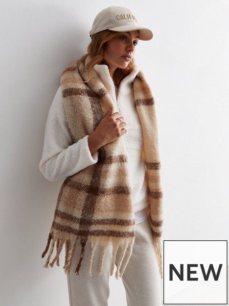 new-look-off-white-check-brushed-tassel-scarf
