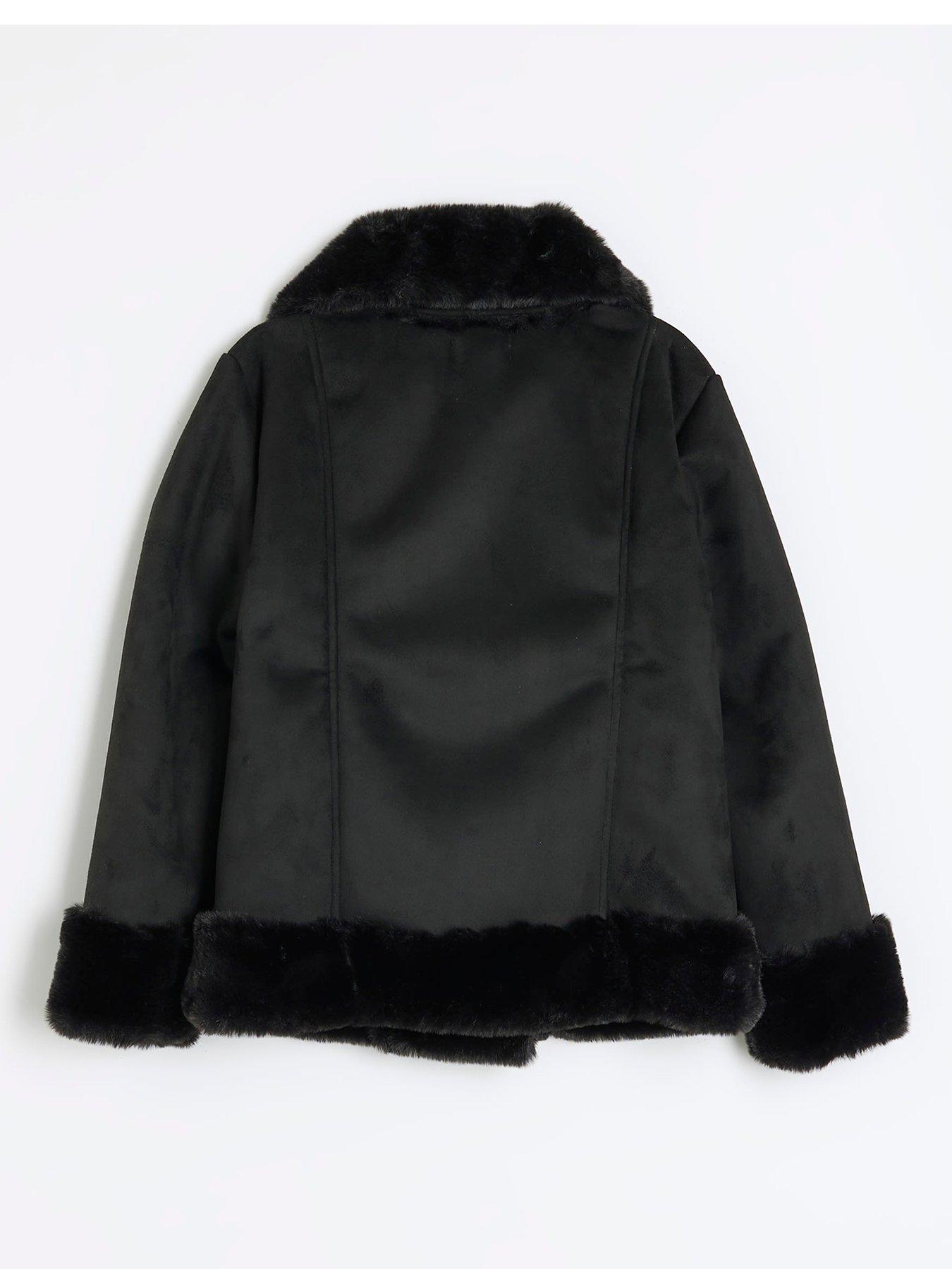 Black faux fur outlet aviator jacket river island