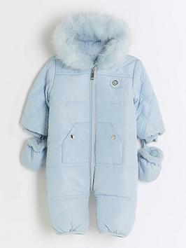 River Island Baby Baby Boys Quilted Hooded Snowsuit - Blue