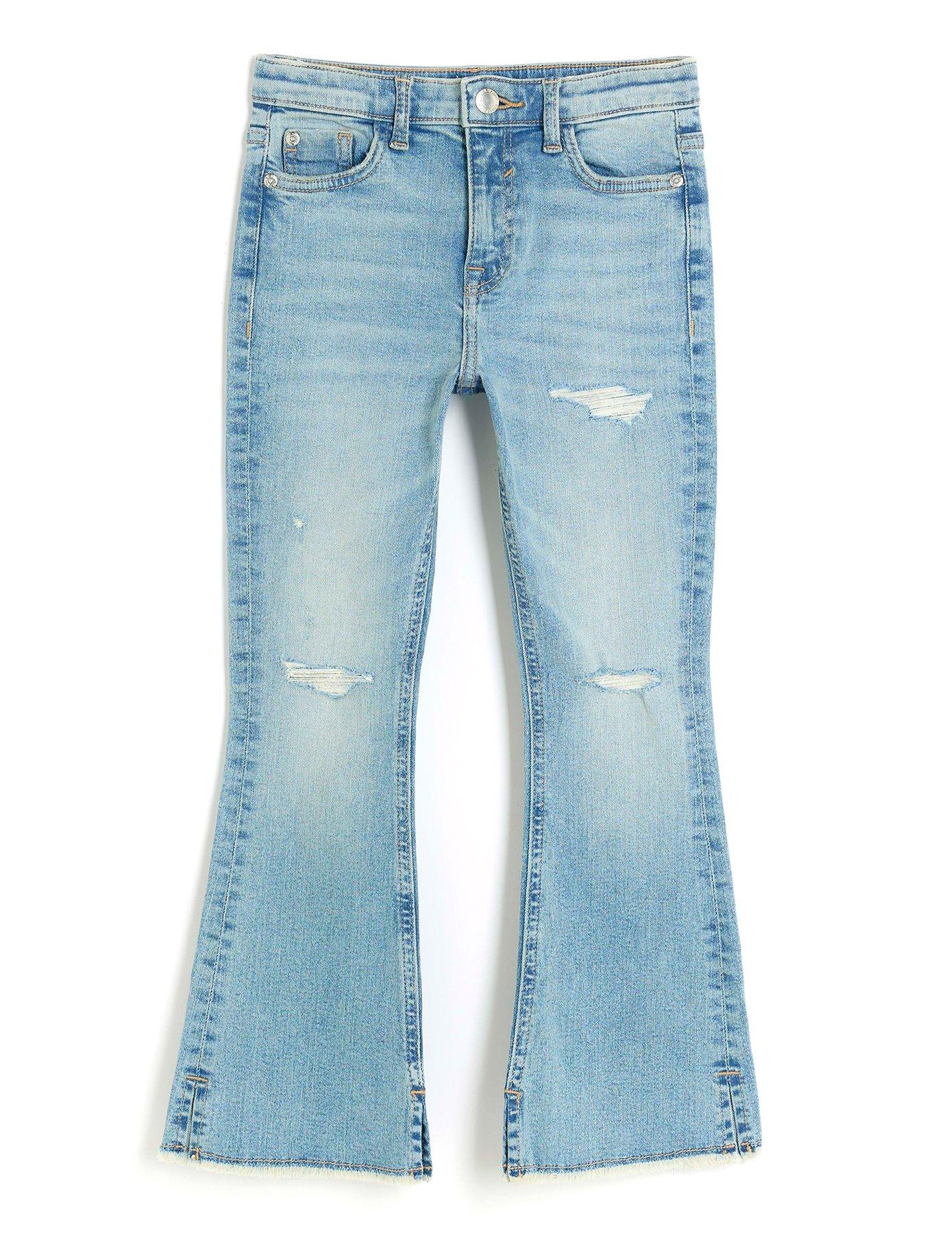 Girls Ripped Flare Jeans - Blue