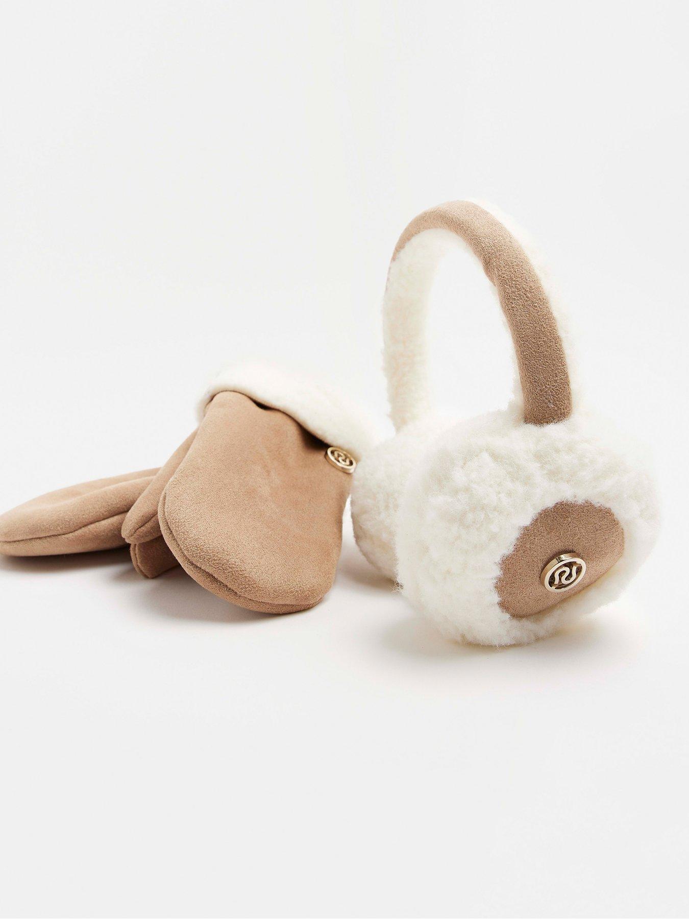 River Island Mini Mini Girls Ear Muffs and Gloves set Beige very.co.uk