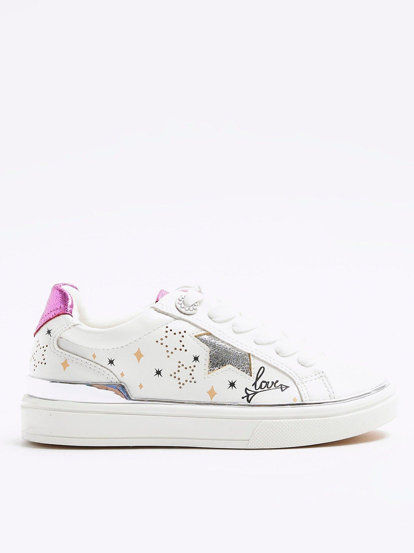 Girls Graffiti Lace Up Trainers White